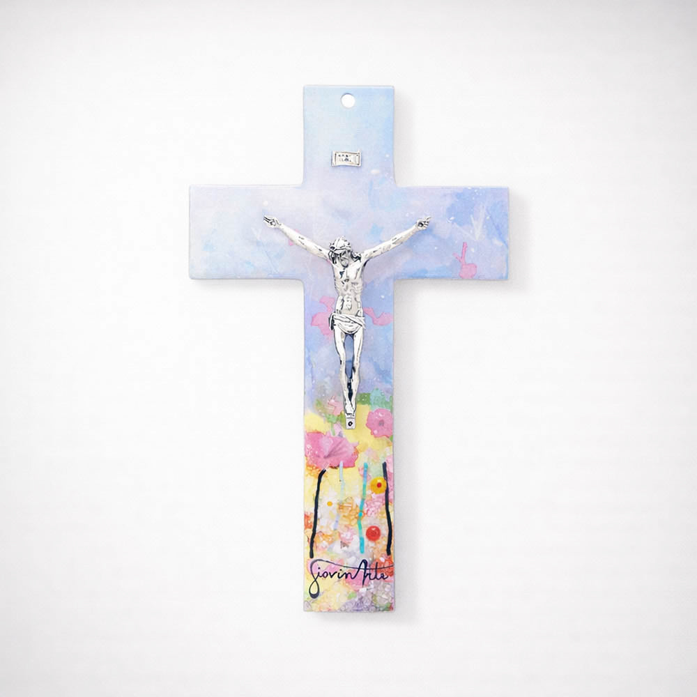 Croce In Vetro Di Murano - 14,5x9 Cm, Blu/Verde, Decorazione Parete - Foto 11