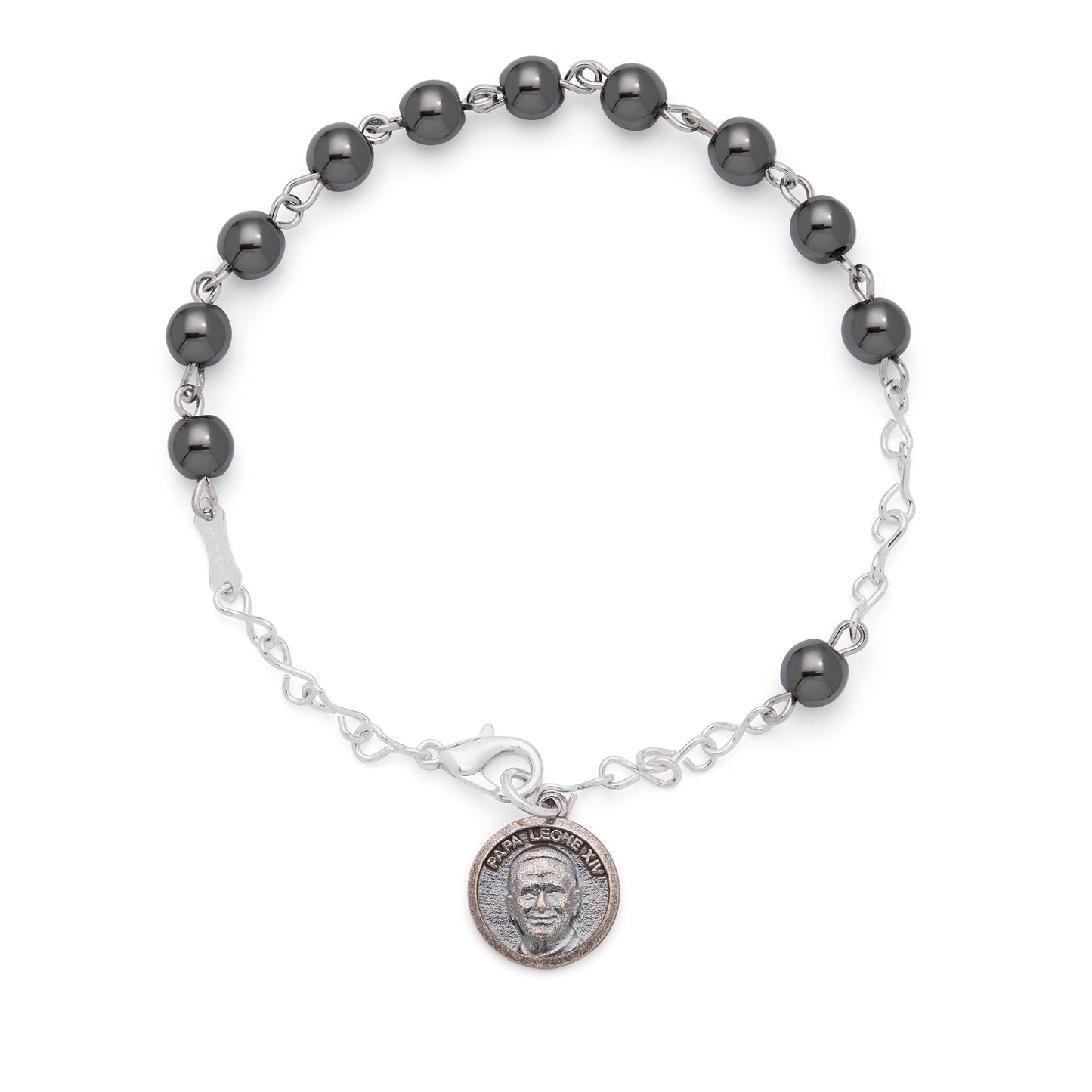 Pope Leo XIV Bracelet with Hematite Beads