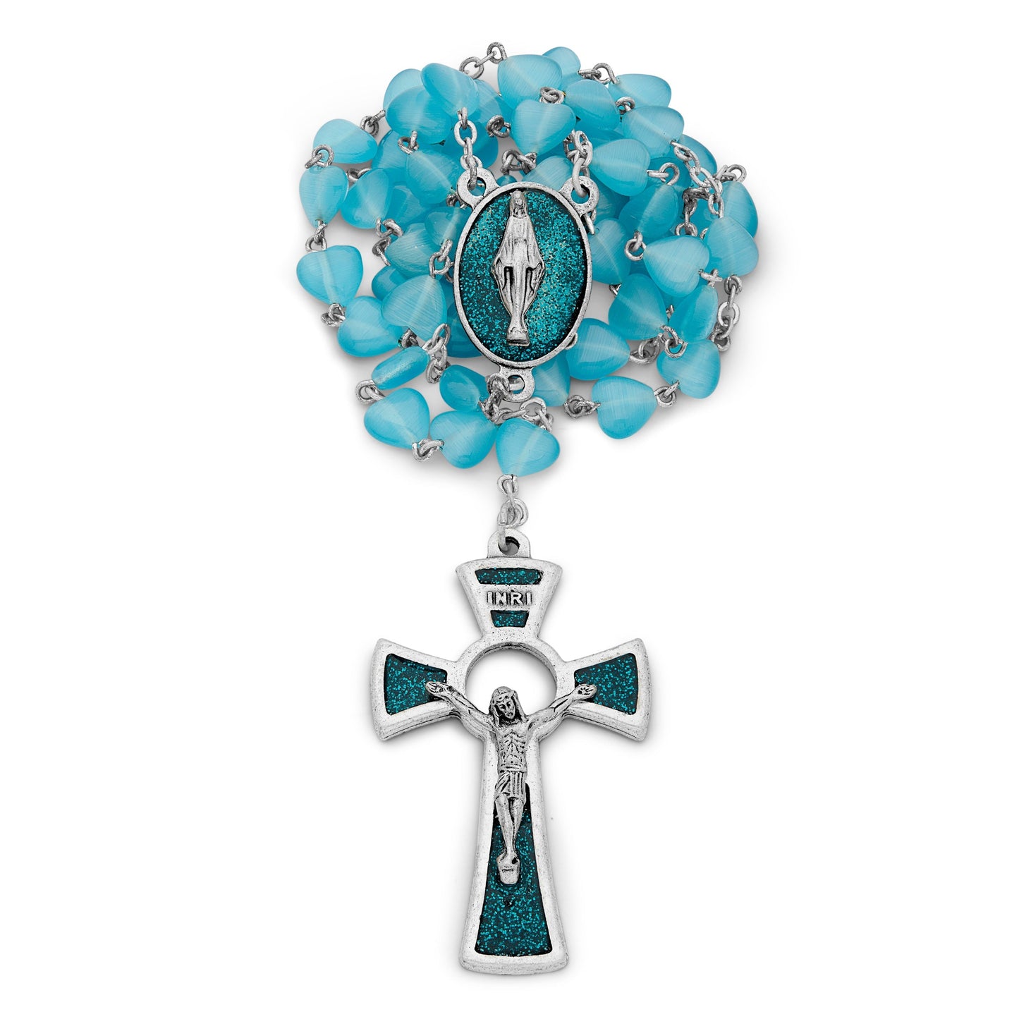 MONDO CATTOLICO Prayer Beads 49.5 cm (19.48 in) / 7.5 mm (0.29 in) 6 mm Light Blue Eye's Cat Rosary