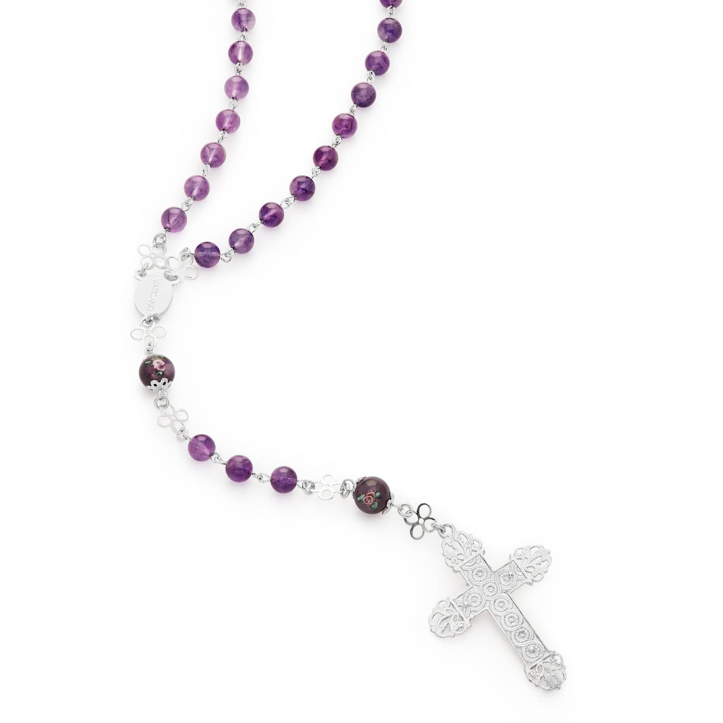 MONDO CATTOLICO Prayer Beads 51 cm (20.07 in) / 6 mm (0.23 in) Amethyst Sterling Silver Rosary