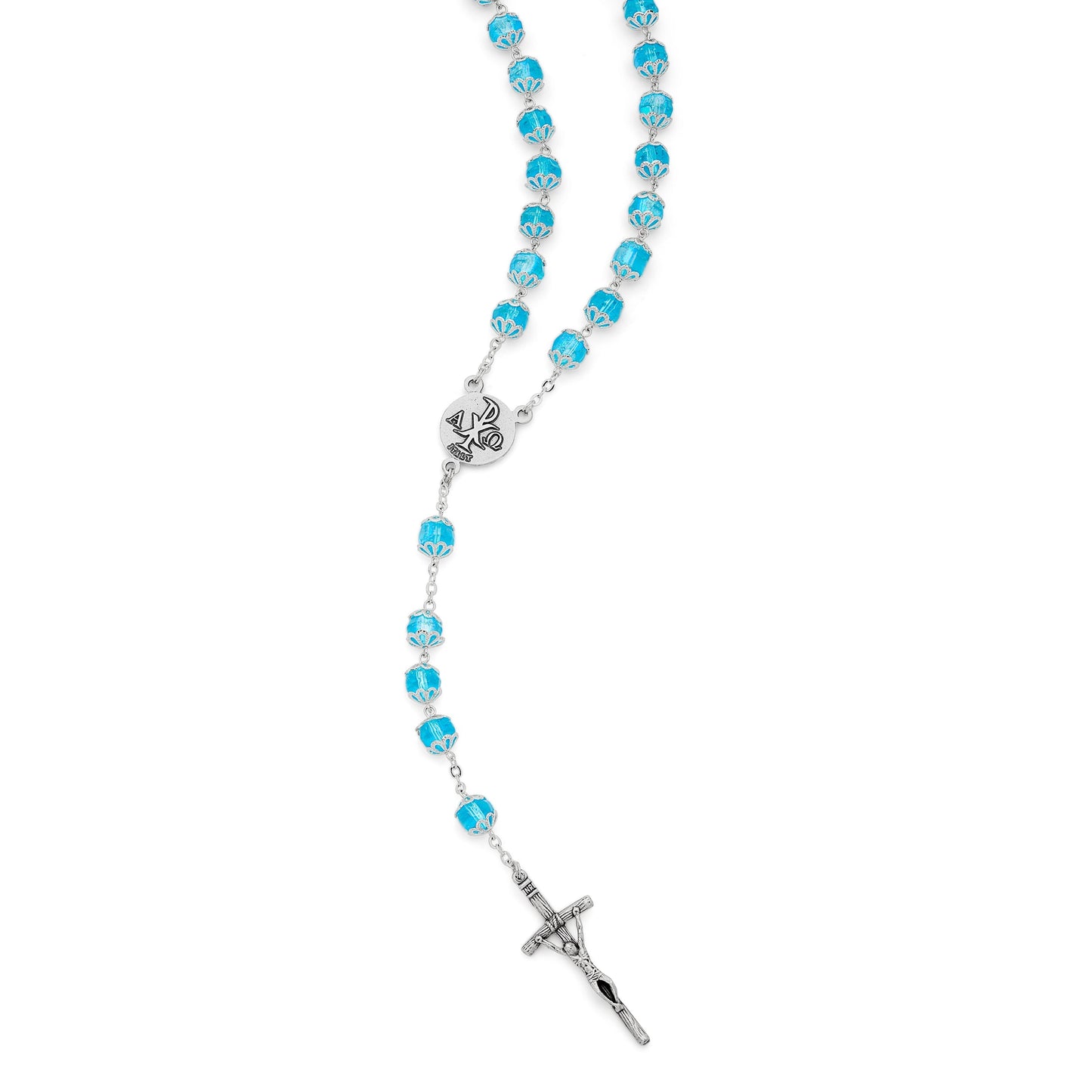 MONDO CATTOLICO Prayer Beads Aquamarine Bohemian Crystal Rosary