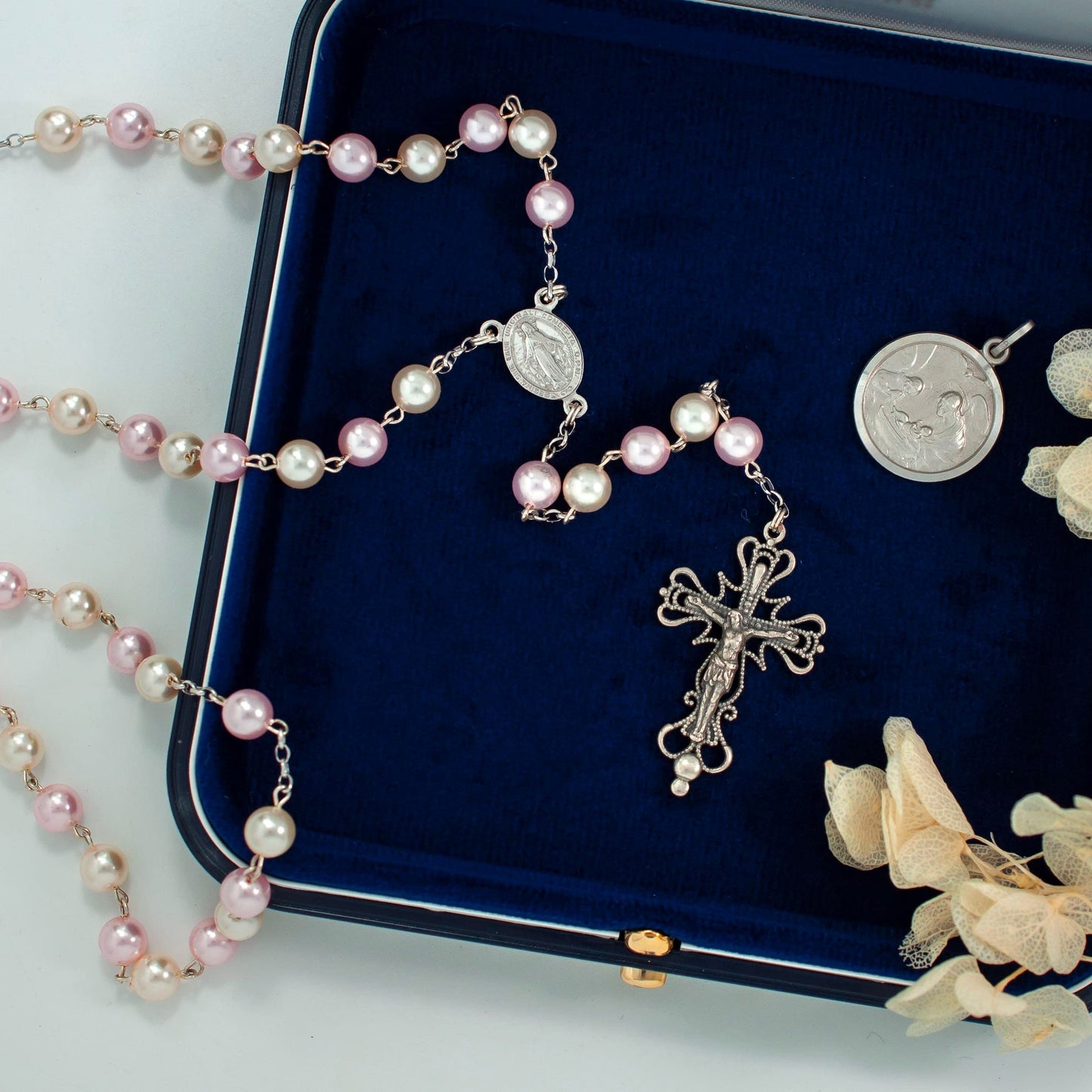 MONDO CATTOLICO Prayer Beads Baptism Gift Set Sterling Silver Baby Girl