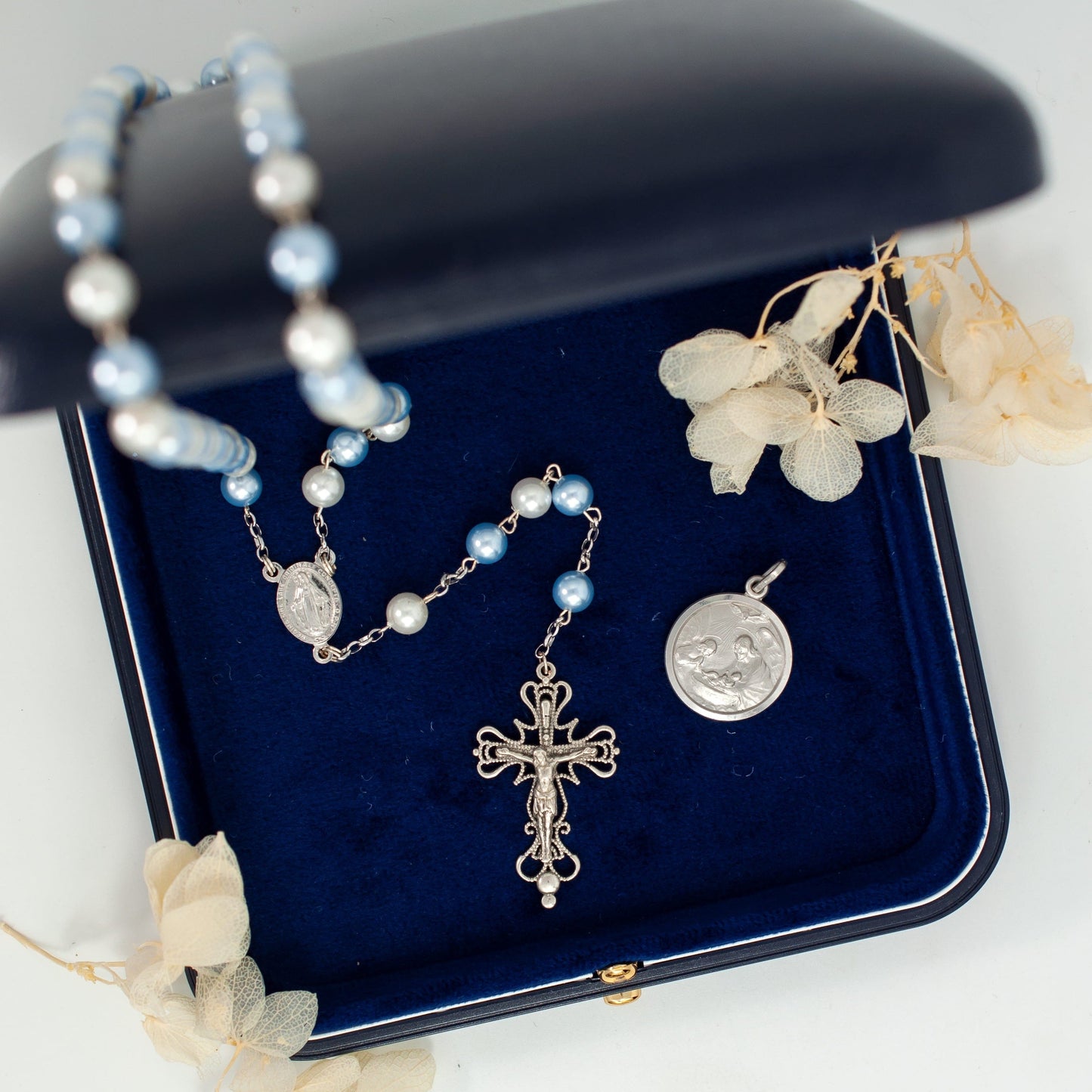 MONDO CATTOLICO Prayer Beads Baptism Gift Set Sterling Silver for Baby Boy