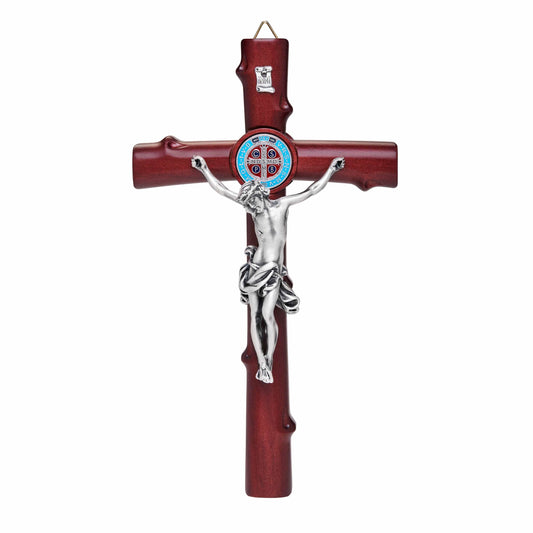 Mondo Cattolico 21 cm (8.3 in) Beech Wood St. Benedict Crucifix With Colored Enameled Medal