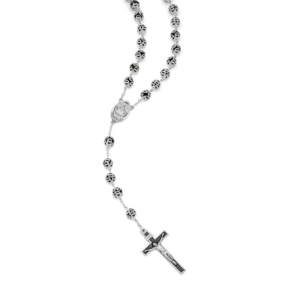 MONDO CATTOLICO Prayer Beads 62 Cm (24.5 in / 8 mm (0.3 in) Black Glass Capped  Beads Rosary