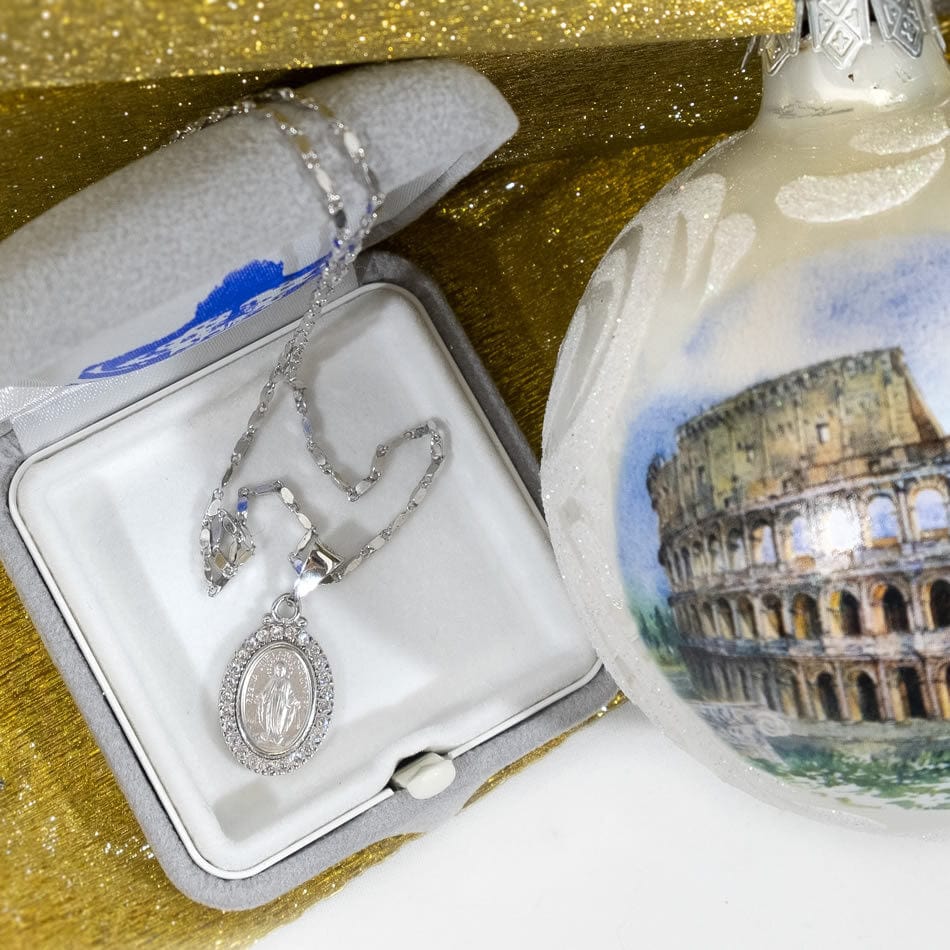 MONDO CATTOLICO Blessed Miraculous Medal Christmas Silver Set