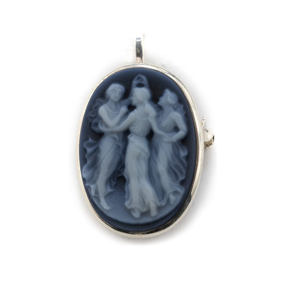MONDO CATTOLICO Blue Agate and Sterling Silver "Three Graces" Botticelli Cameo