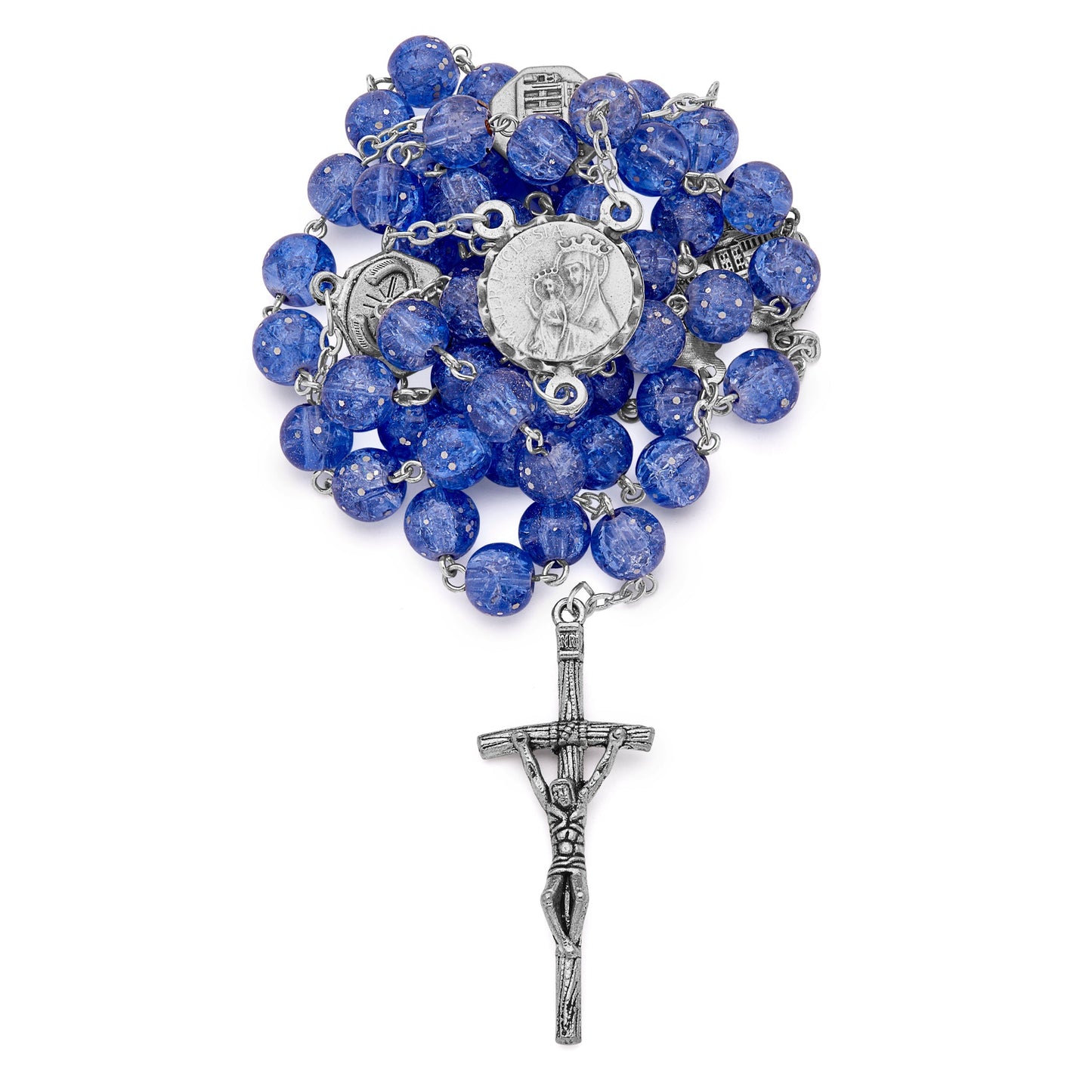 MONDO CATTOLICO Prayer Beads 53.5 cm (21.06 in) / 8 mm (0.31 in) Blue Glitter Rosary Beads