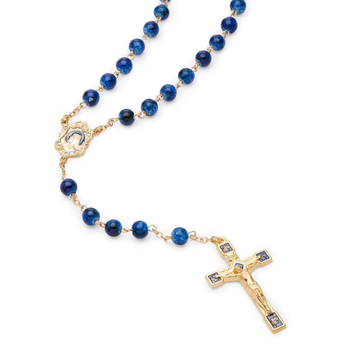 MONDO CATTOLICO Prayer Beads 47 cm (18.5 in) / 6 mm (0.24 in) Blue variegated glass rosary