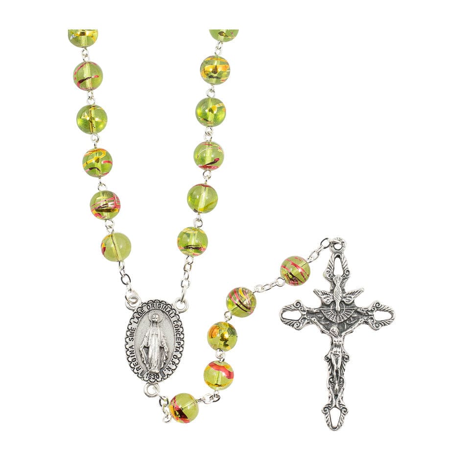 MONDO CATTOLICO Prayer Beads Bohemian Glass Rosary in Green Chartreuse