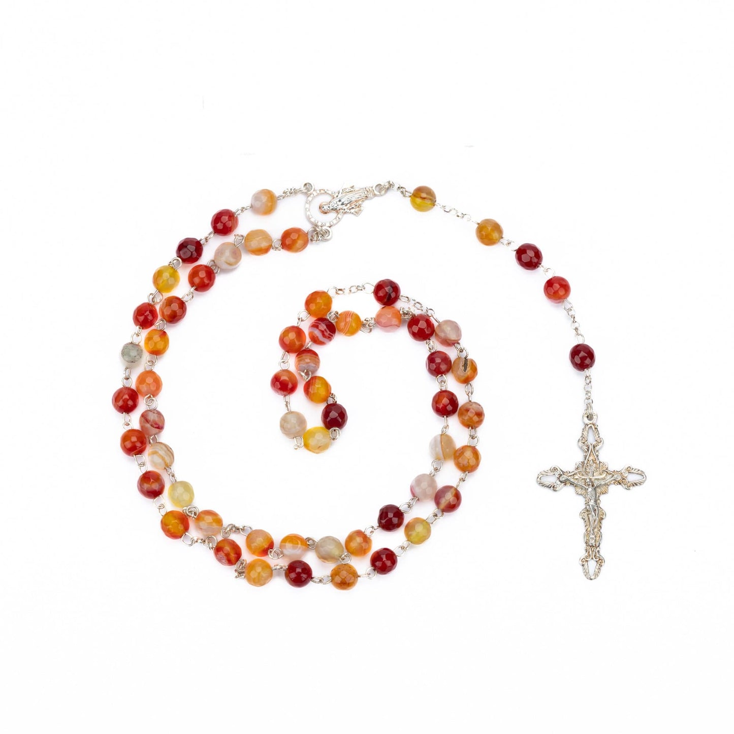 MONDO CATTOLICO Prayer Beads CARNELIAN SILVER ROSARY