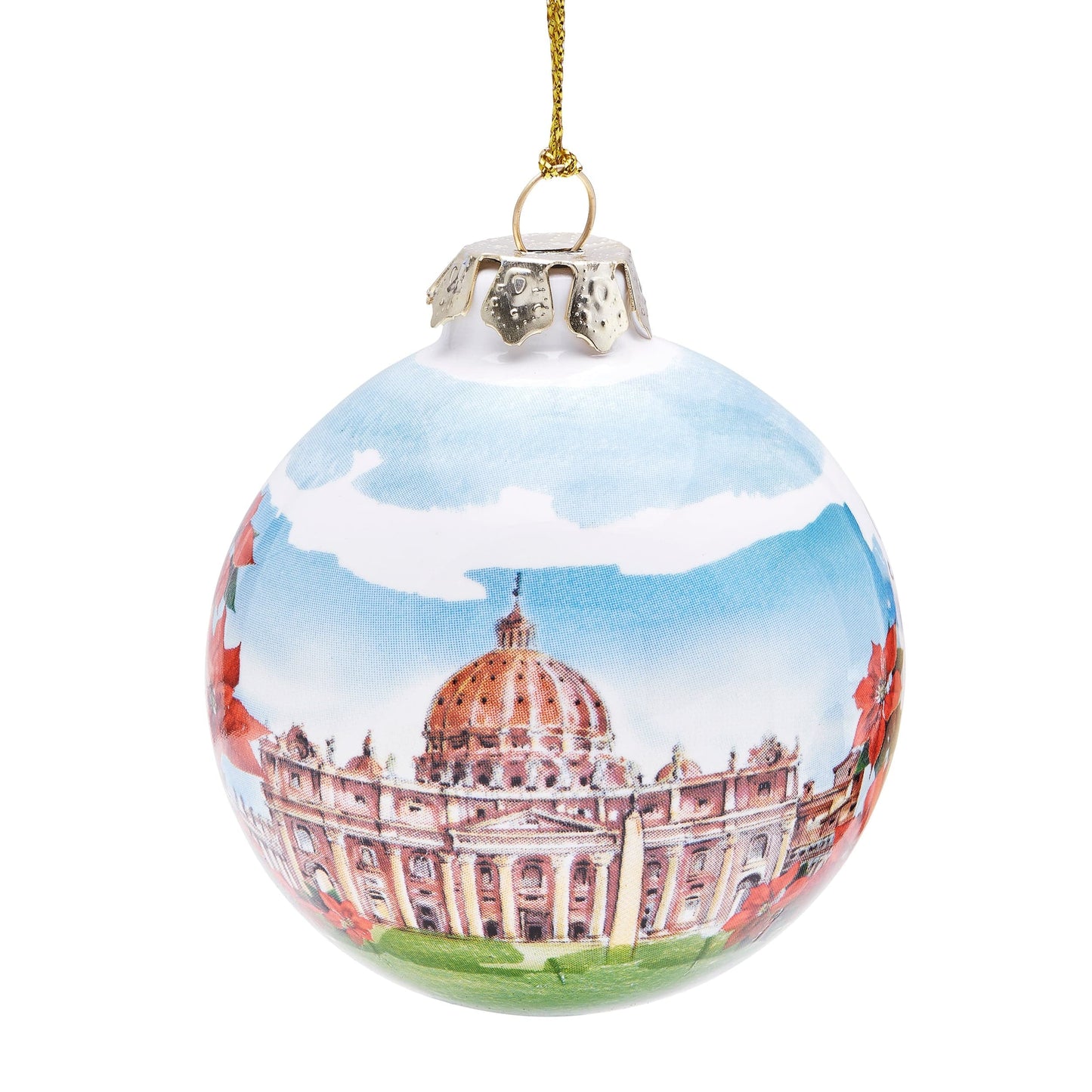 MONDO CATTOLICO Cm 6 (2.4 inches) Ceramic Christmas Tree Ball Saint Peter Basilica-Colosseum with Flowers"