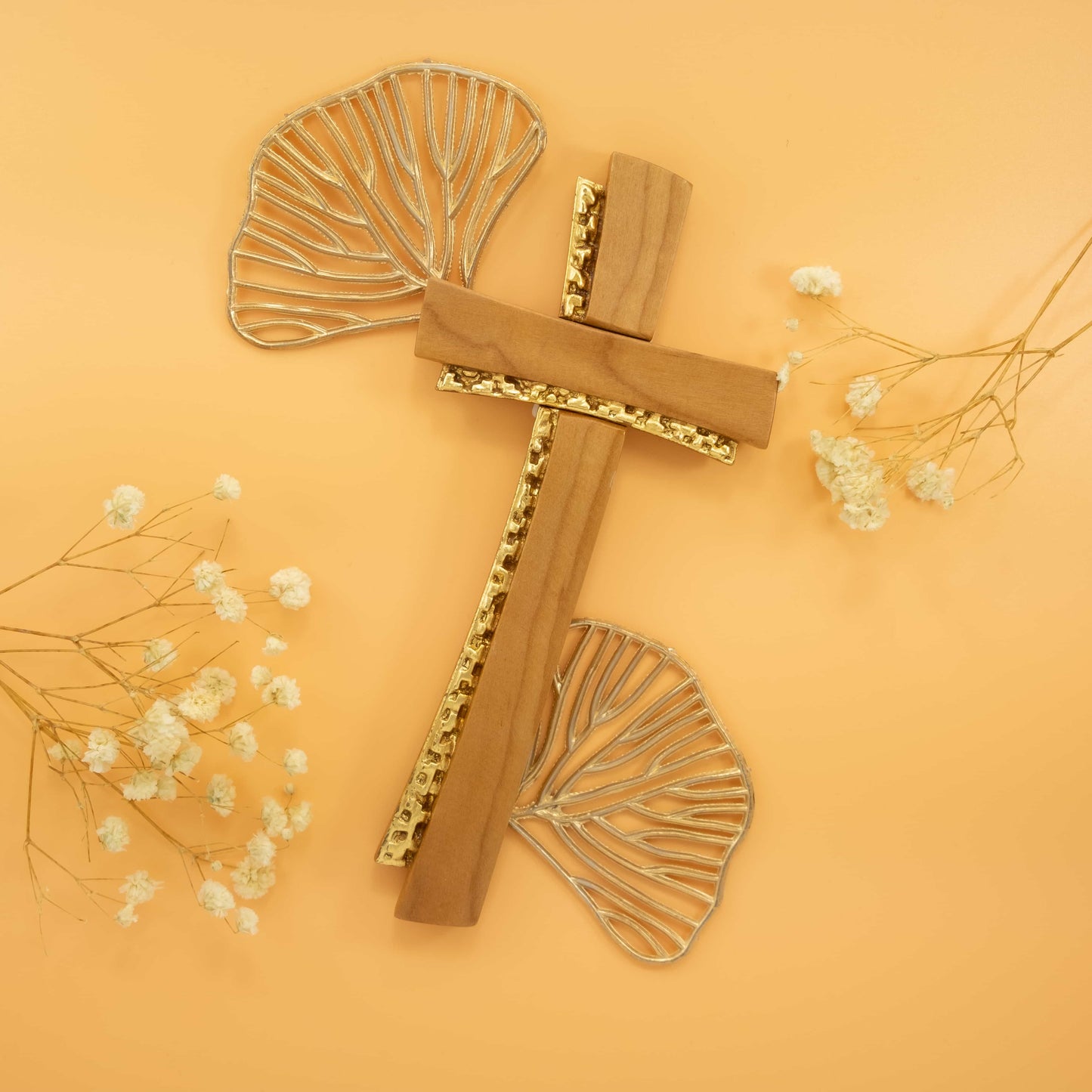 MONDO CATTOLICO 19 cm (7.48 in) Cherry Wood Cross With Golden Insert