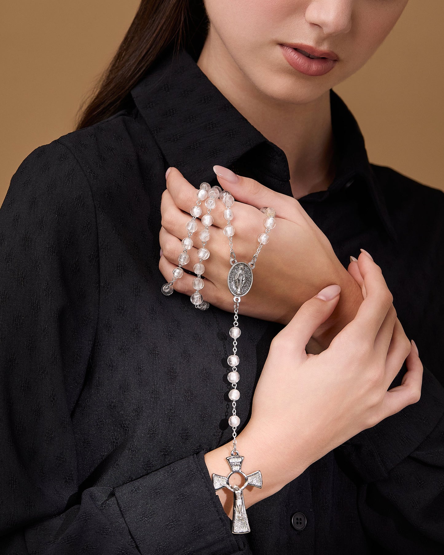 MONDO CATTOLICO ROMA Prayer Beads 50 cm (19.69 in) / 64 cm (25.20 in) / 7 mm (0.28 in) Clear Murano Glass Rosary Beads