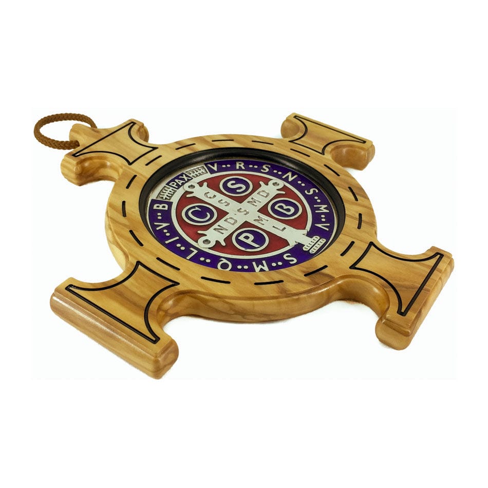 MONDO CATTOLICO 21 cm (8.27 in) Colored Olive Wood St. Benedict Cross