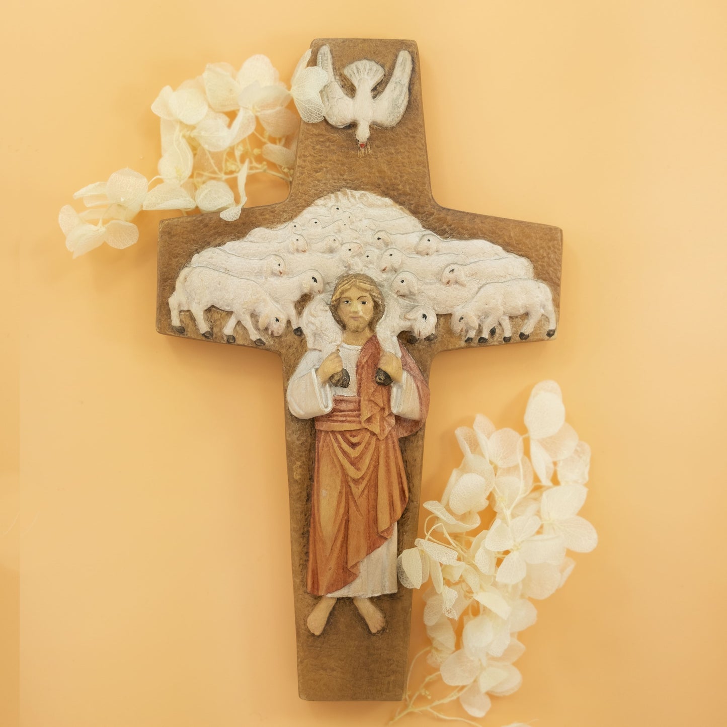 MONDO CATTOLICO 22 cm (8.66 in) Colored Wooden Pope Francis's Good Shepherd Cross