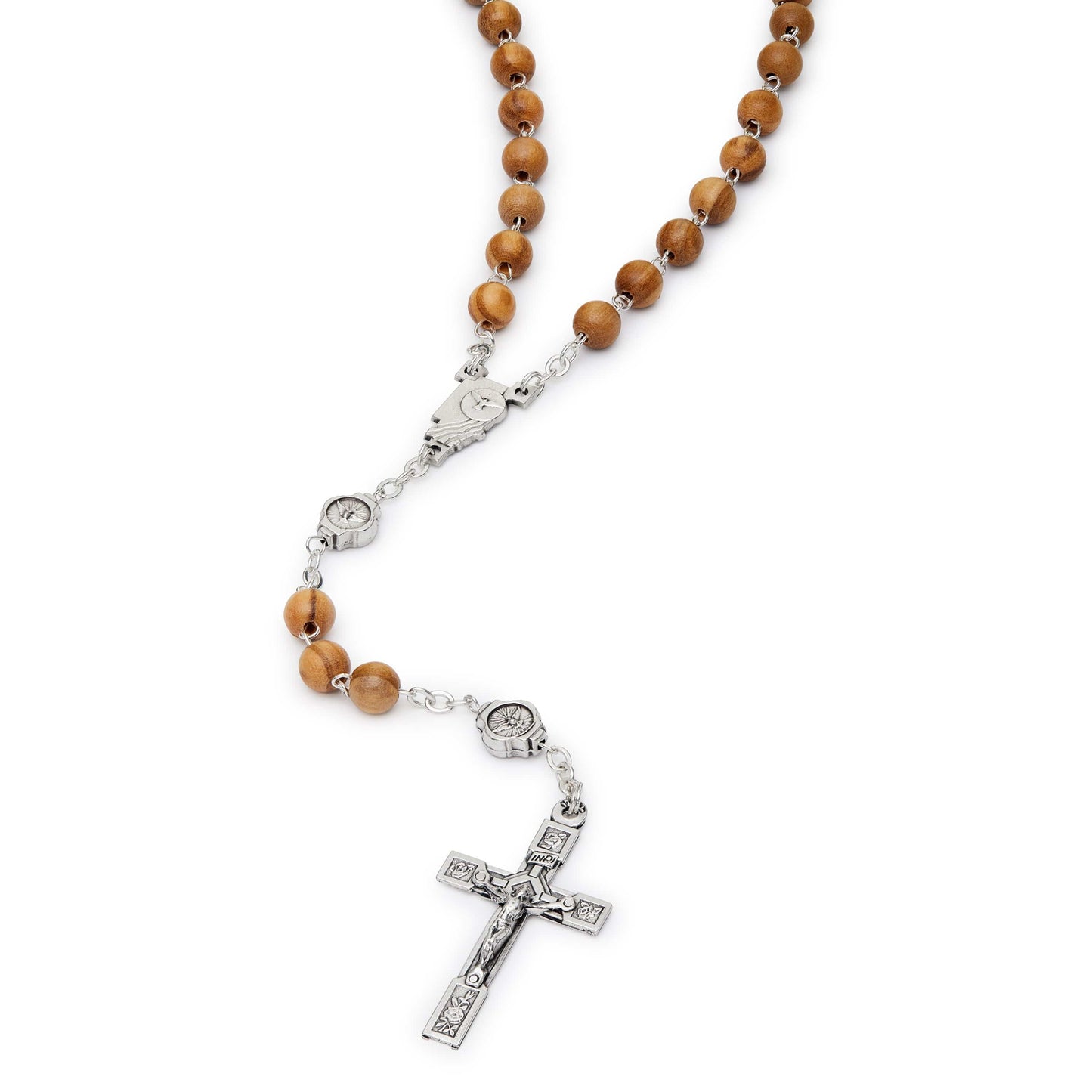 MONDO CATTOLICO Prayer Beads 49 cm (19.29 in) / 6 mm (0.23 in) Confirmation Rosary in Olive Wood Beads and Holy Spirit Center Medal