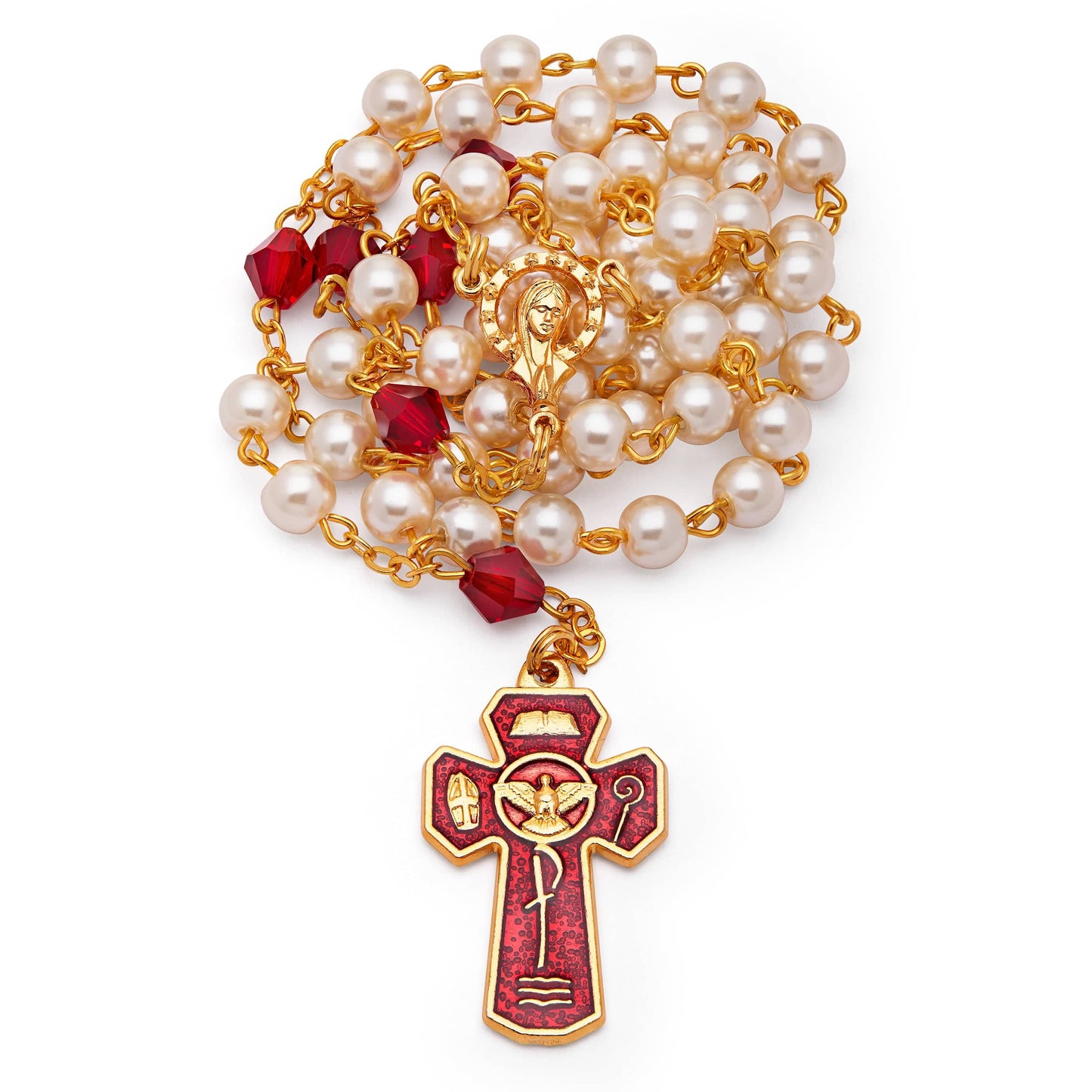 MONDO CATTOLICO 36 cm (14 in) / 5 mm  (0.2 in) Confirmation rosary with Red Enamel Case