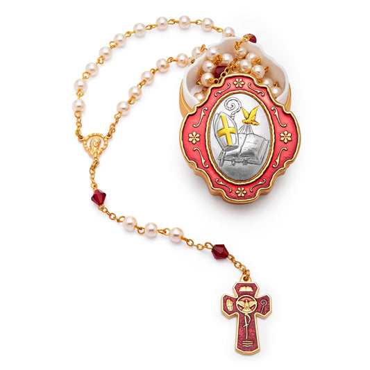 MONDO CATTOLICO 36 cm (14 in) / 5 mm  (0.2 in) Confirmation rosary with Red Enamel Case