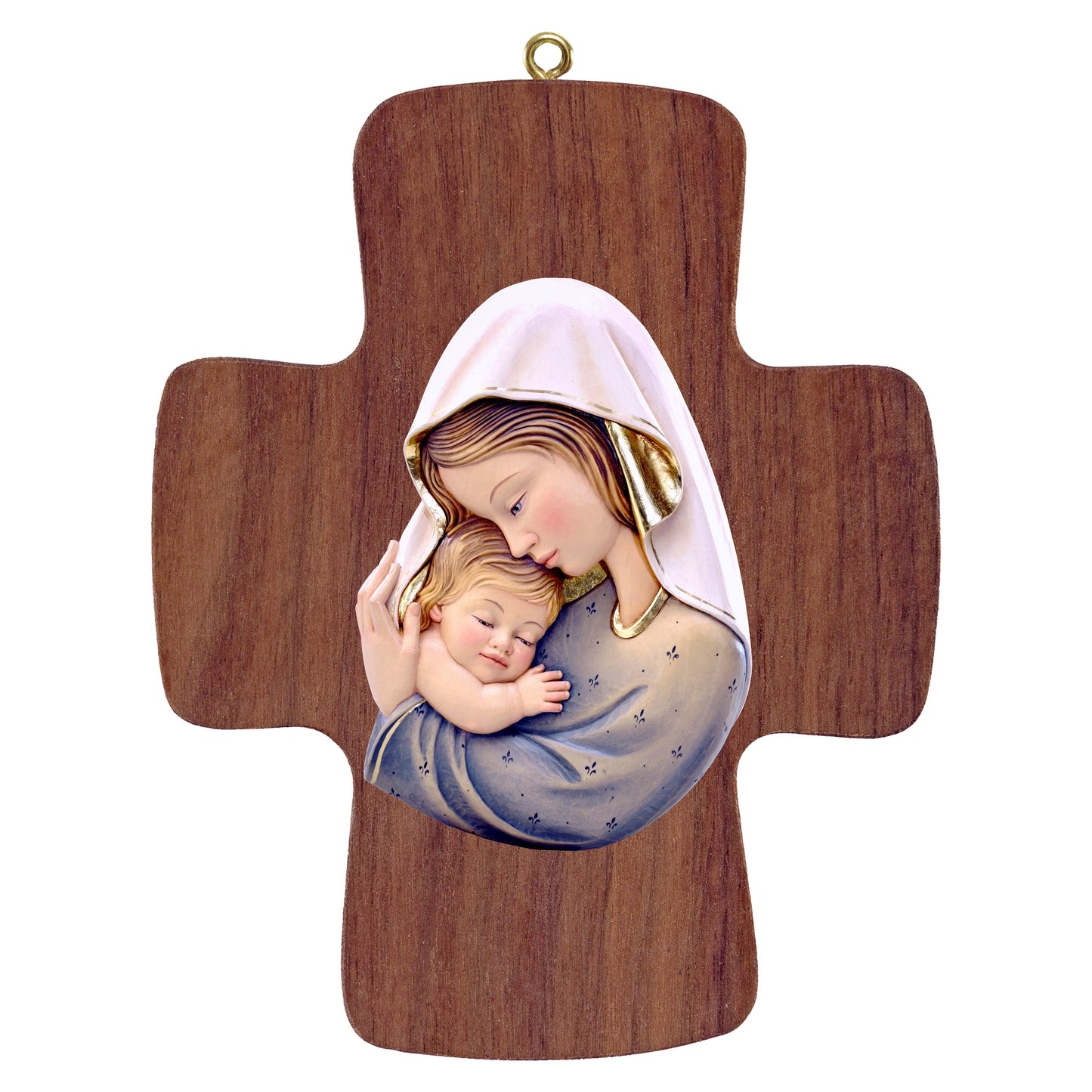 Mondo Cattolico Colored / 16 cm (6.3 in) Cross with Madonna white-blue