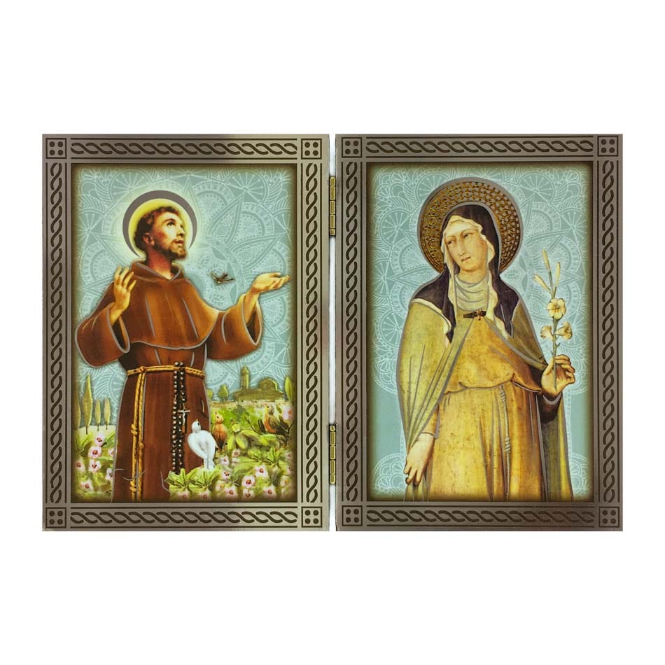 MONDO CATTOLICO Diptych Santa Chiara and San Francesco in Wood