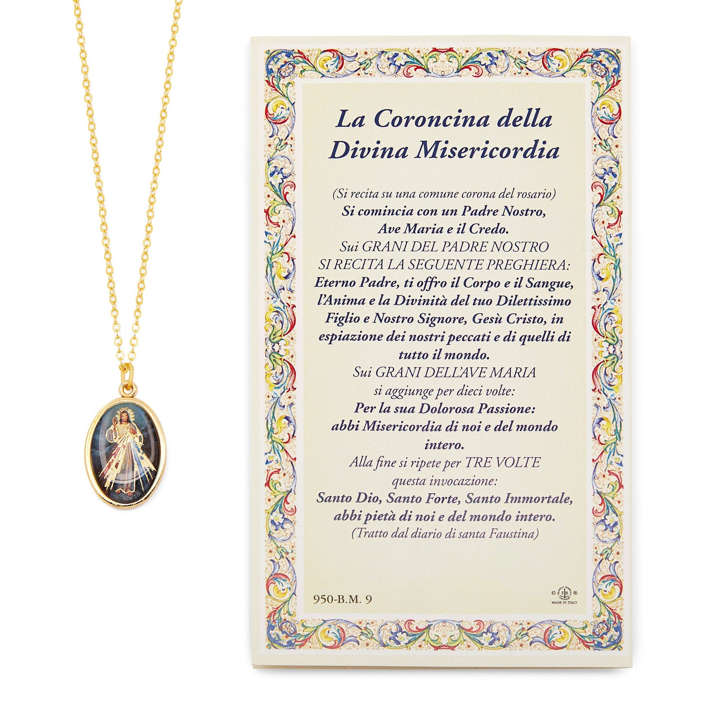 MONDO CATTOLICO Divine Mercy of Jesus Prayer Card and Medal With Chain