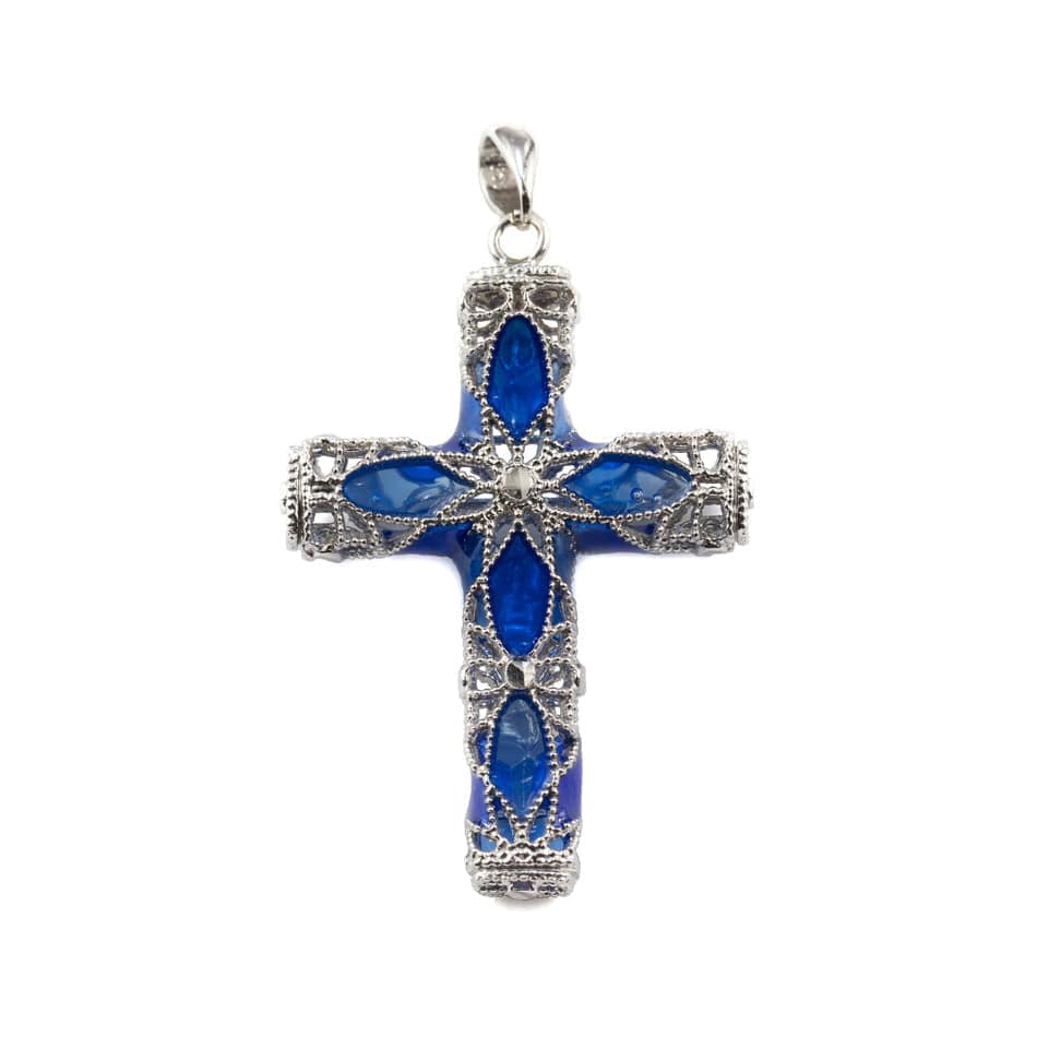 MONDO CATTOLICO Enamel Sterling Silver Filigree Blue Cross