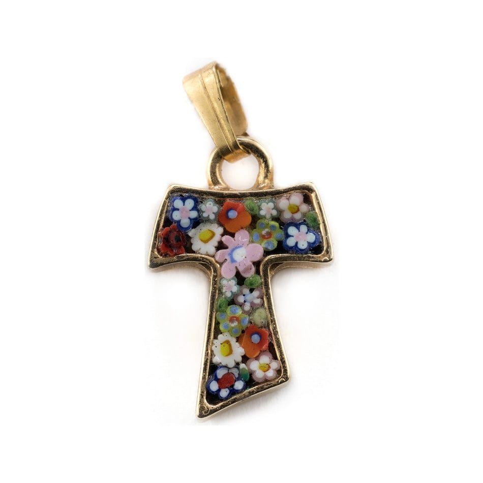 MONDO CATTOLICO Galvanised Tau Cross in Micromosaic