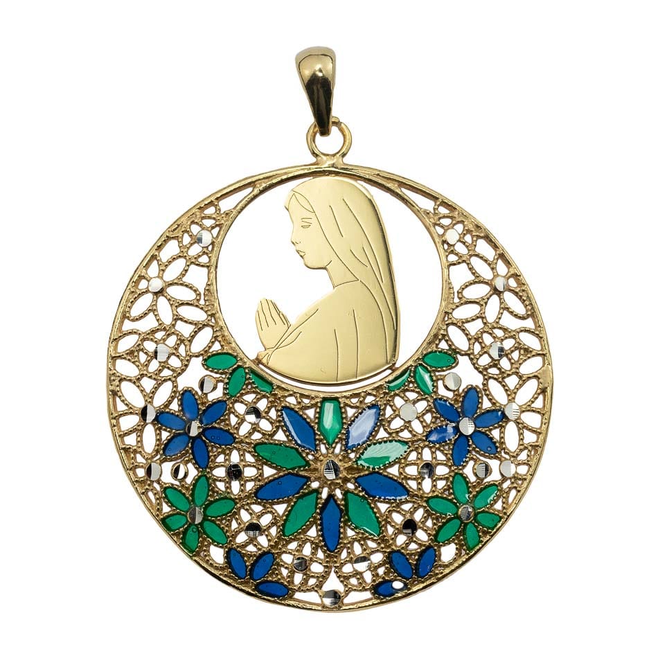 MONDO CATTOLICO Gold Plated Praying Virgin Mary Filigree Charm