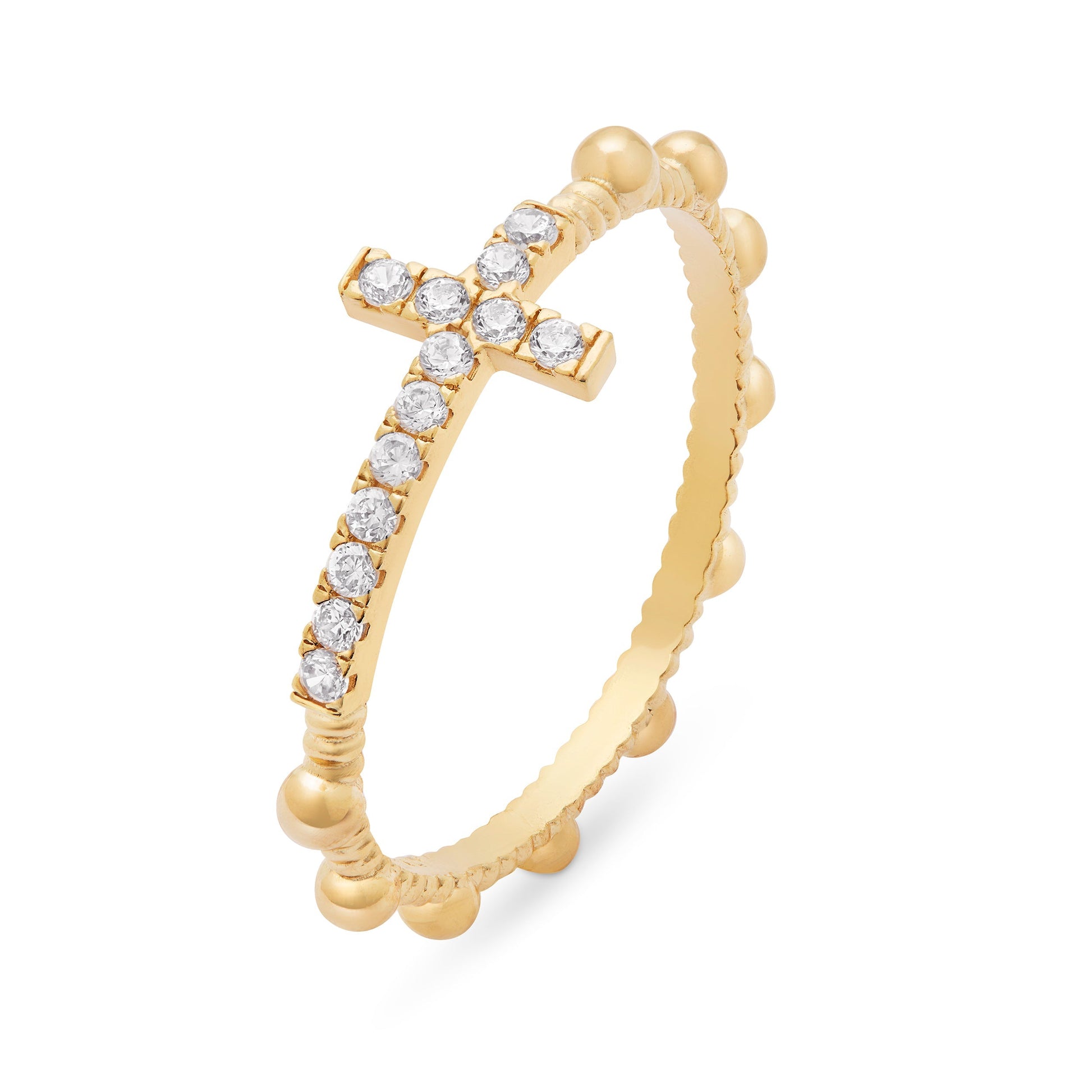 Mondo Cattolico Ring Gold-plated Rosary Ring With Cubic Zirconia Cross