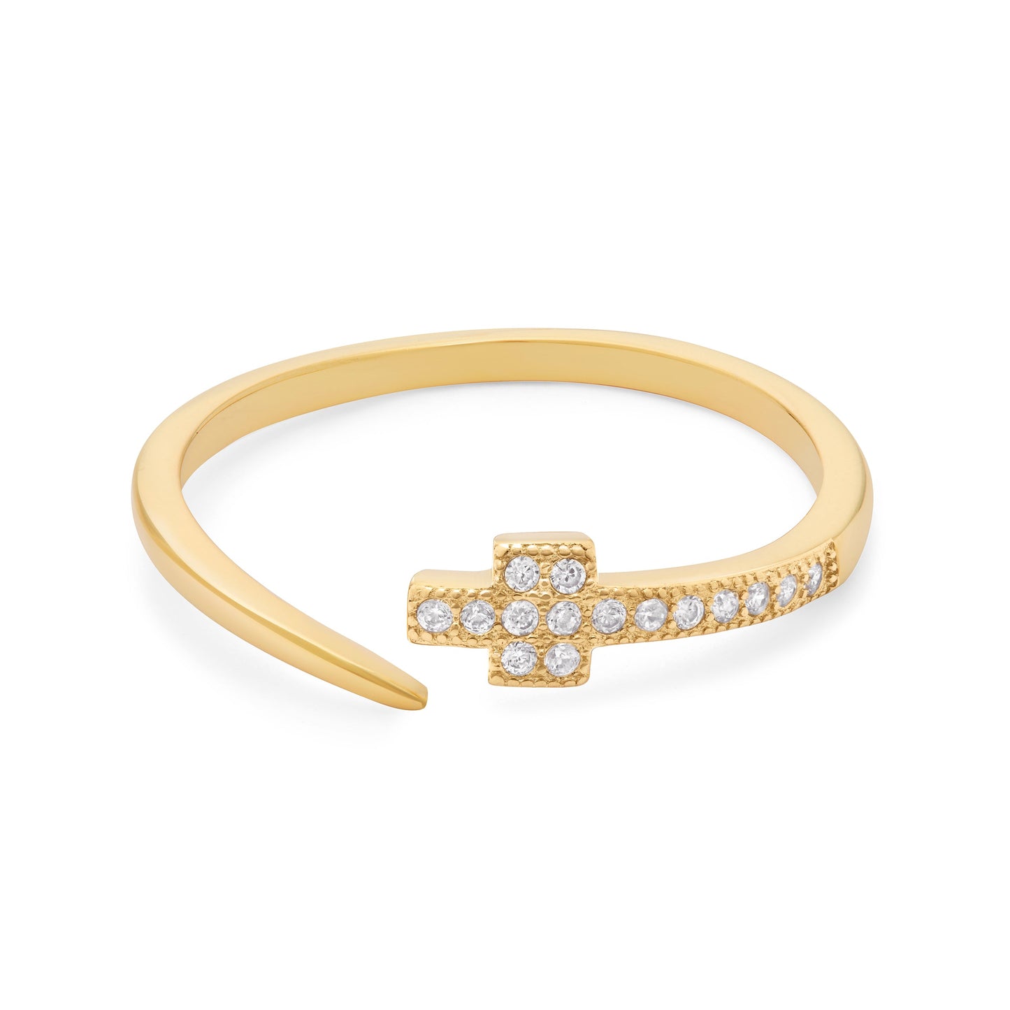 Mondo Cattolico Ring Adjustable Gold-plated Sterling Silver Adjustable Ring With Cubic Zirconia End Cross