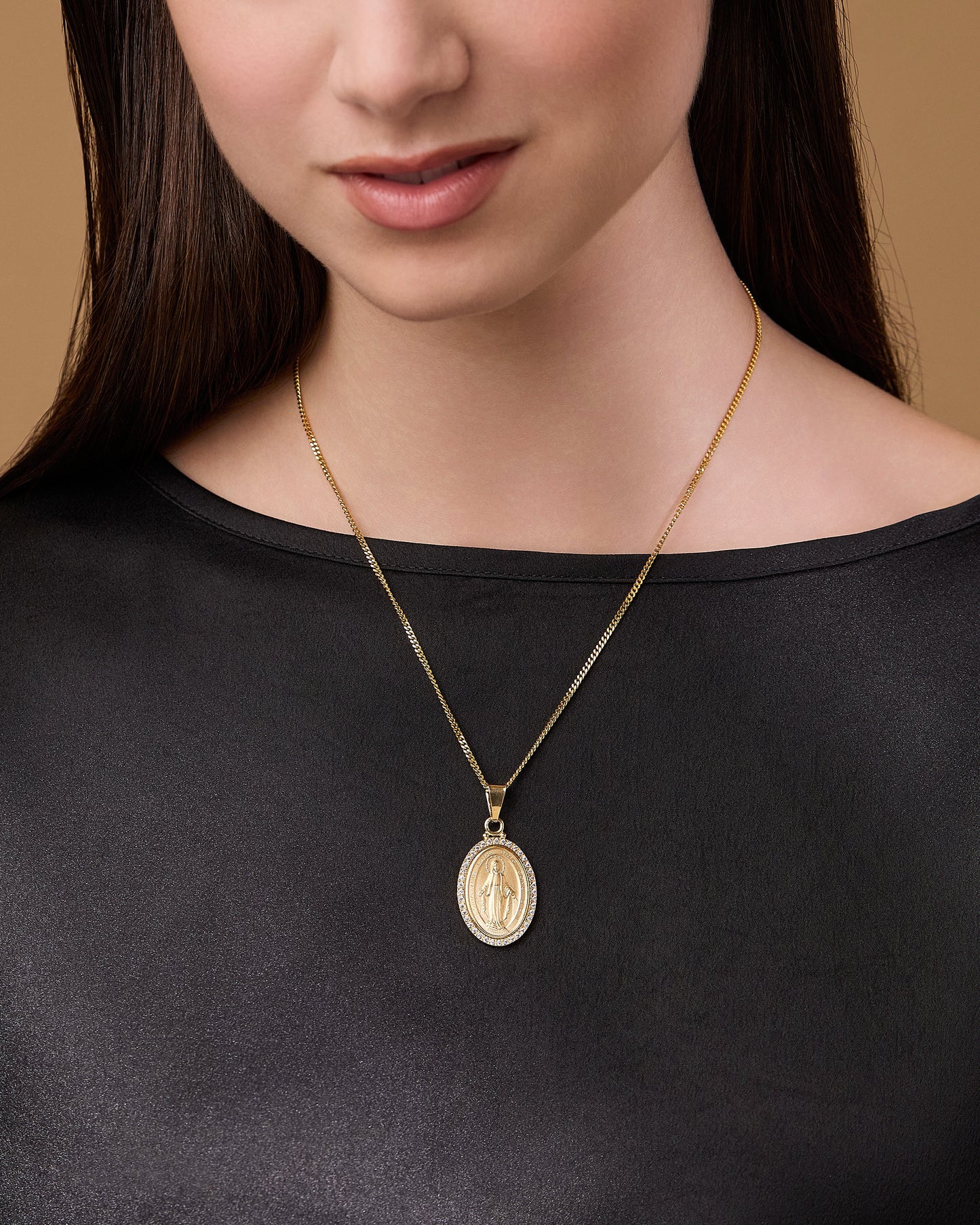 MONDO CATTOLICO ROMA Medal Gold-plated Sterling Silver Miraculous Medal with Cubic Zirconia