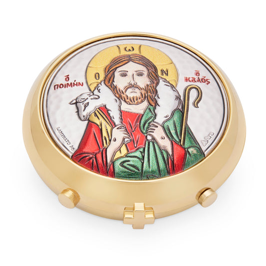 Mondo Cattolico Pyx Case 6 cm (2.36 in) Gold-plated Sterling Silver Pyx Case With the Good Shepherd's Plaque
