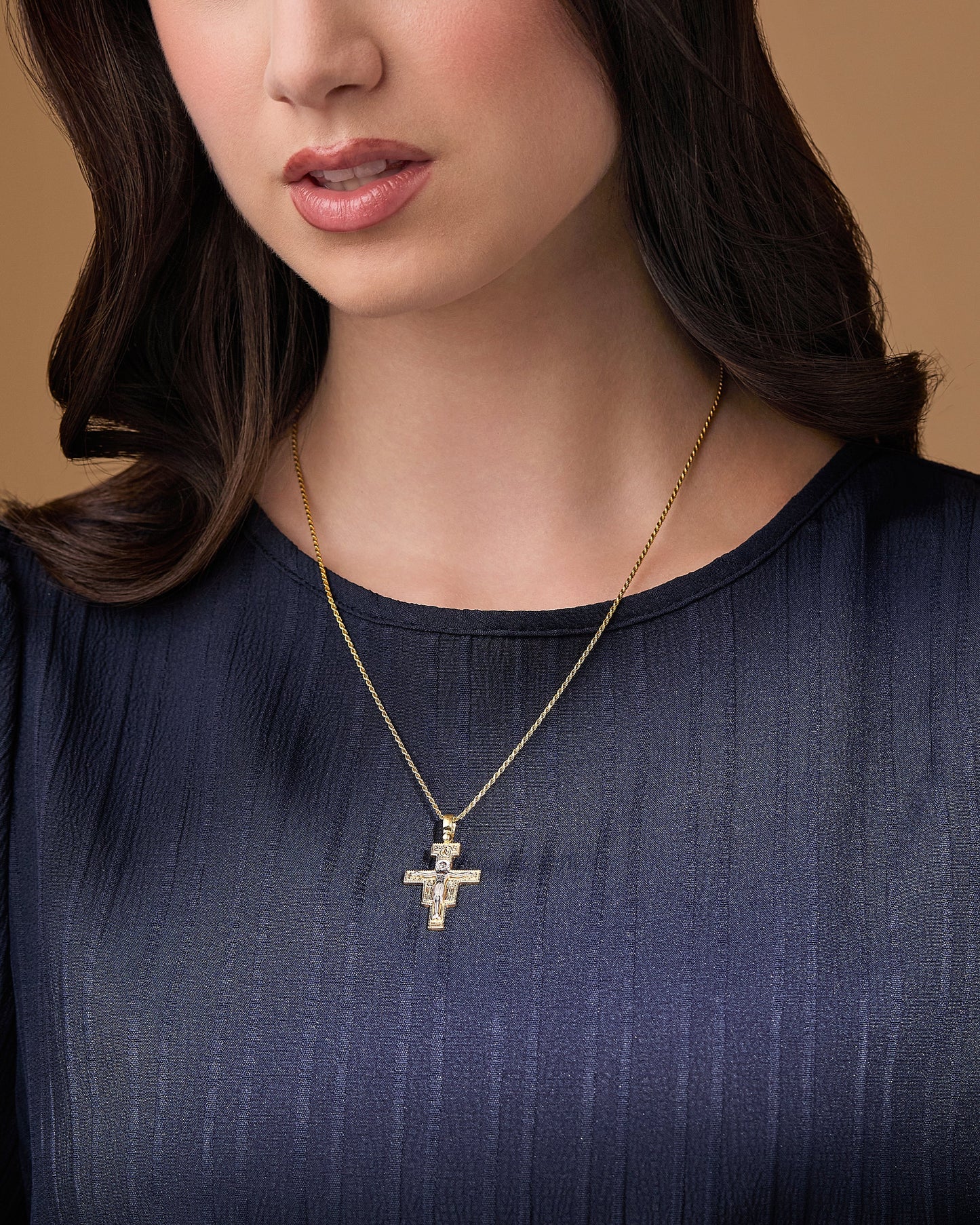MONDO CATTOLICO ROMA Pendant 30 mm (1.18 in) Gold-plated Sterling Silver St. Damian Crucifix Pendant With Sterling Silver Corpus