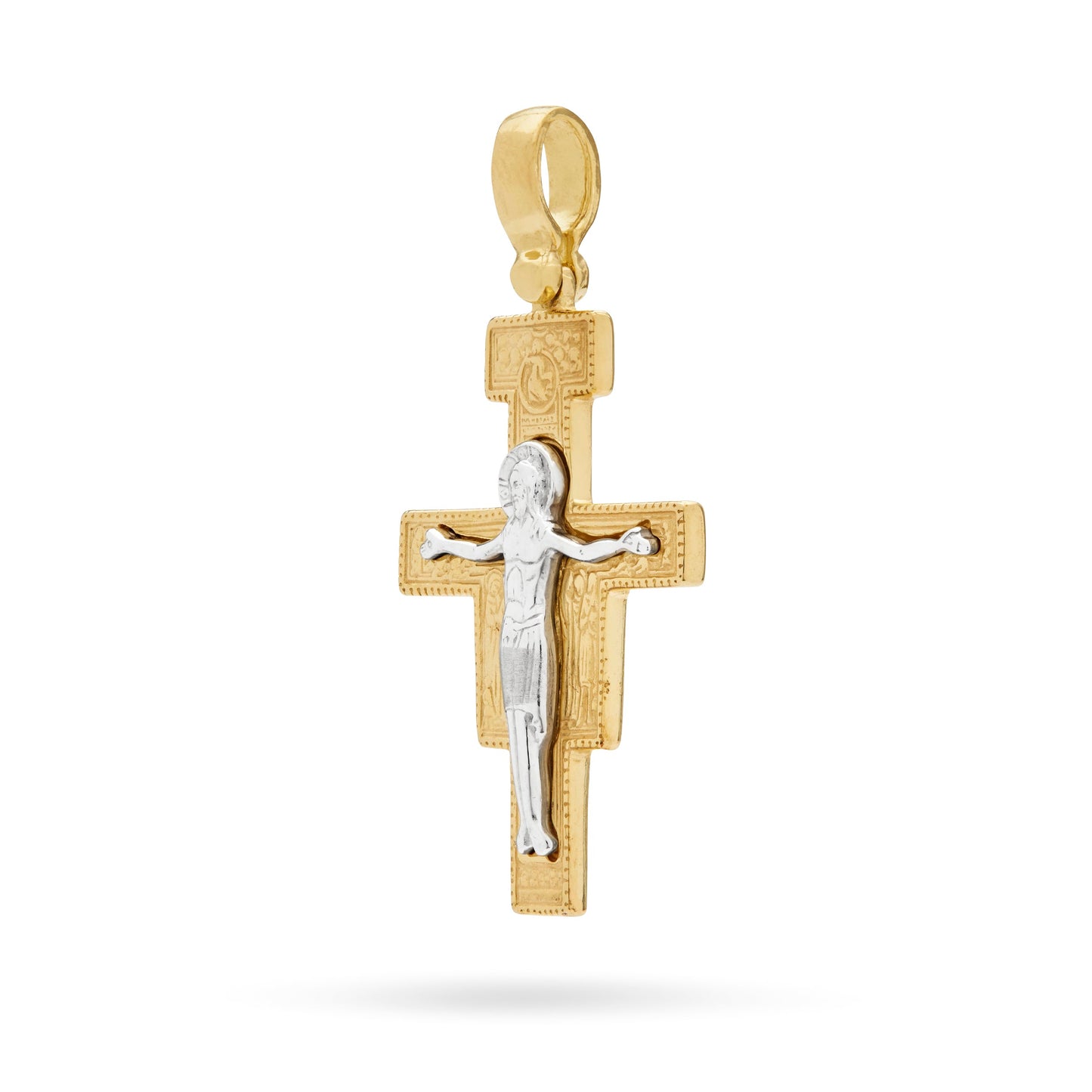 Mondo Cattolico Pendant 30 mm (1.18 in) Gold-plated Sterling Silver St. Damian Crucifix Pendant With Sterling Silver Corpus