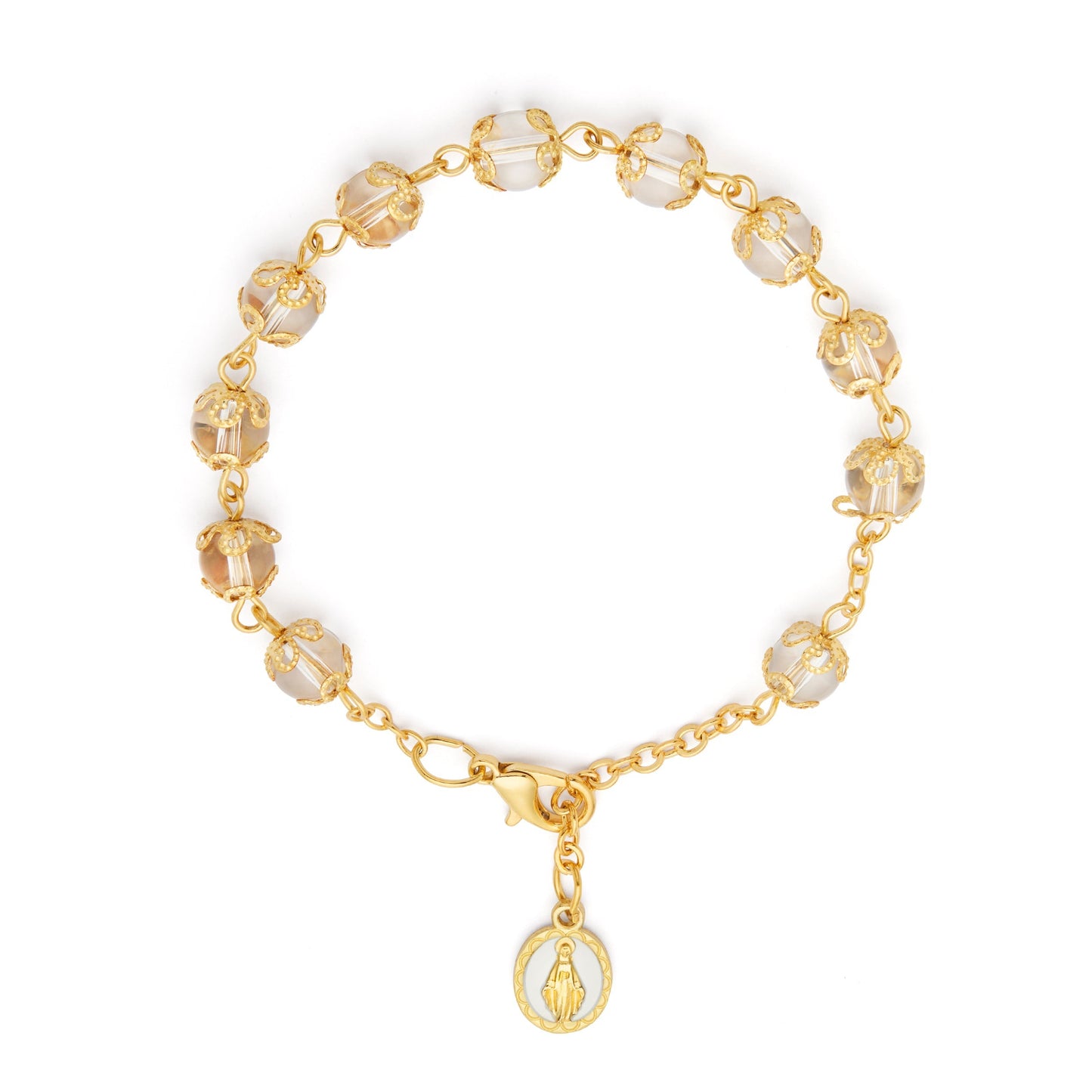 MONDO CATTOLICO ROMA Bracelet 20 cm (7.87 in) / 6 mm (0.24 in) Gold-tone Bracelet with Small Clear Crystal Beads and Filigree Bead Caps