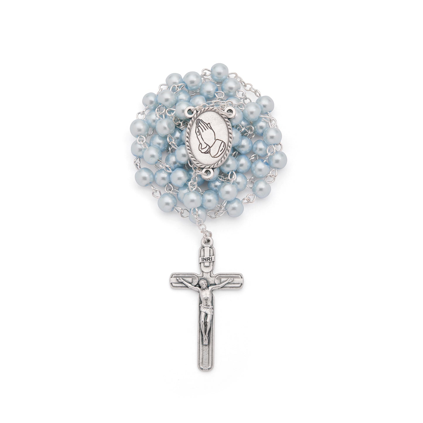 MONDO CATTOLICO ROMA Rosary Box 6 cm (2.36 in) / 48 cm (18.90 in) / 6 mm (0.24 in) Gold-Tone Metal Pope Leo XIV Rosary Case with Light Blue Rosary