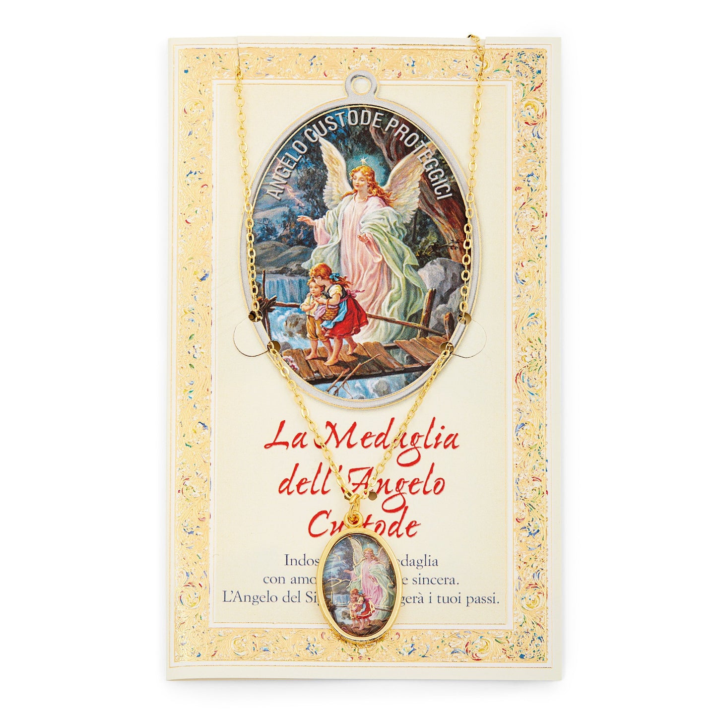 MONDO CATTOLICO Guardian Angel Prayer Card with Medal and Chain