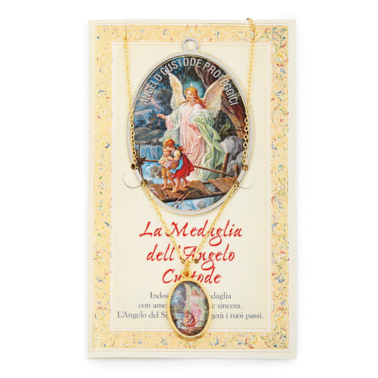 MONDO CATTOLICO Guardian Angel Prayer Card with Medal and Chain