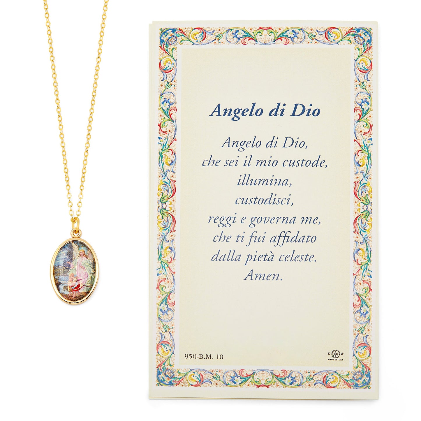 MONDO CATTOLICO Guardian Angel Prayer Card with Medal and Chain