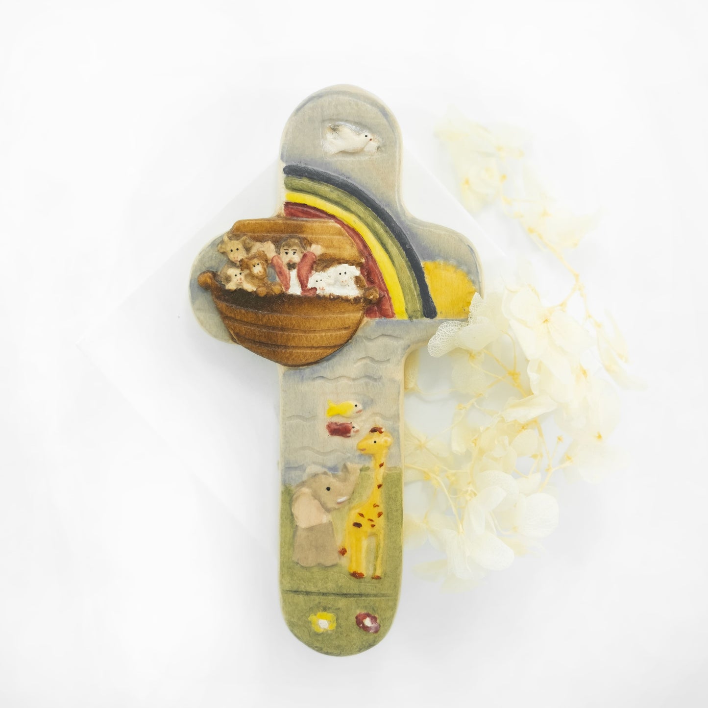 MONDO CATTOLICO 14 cm (5.51 in) Hand Painted Wooden Noah's Ark Cross