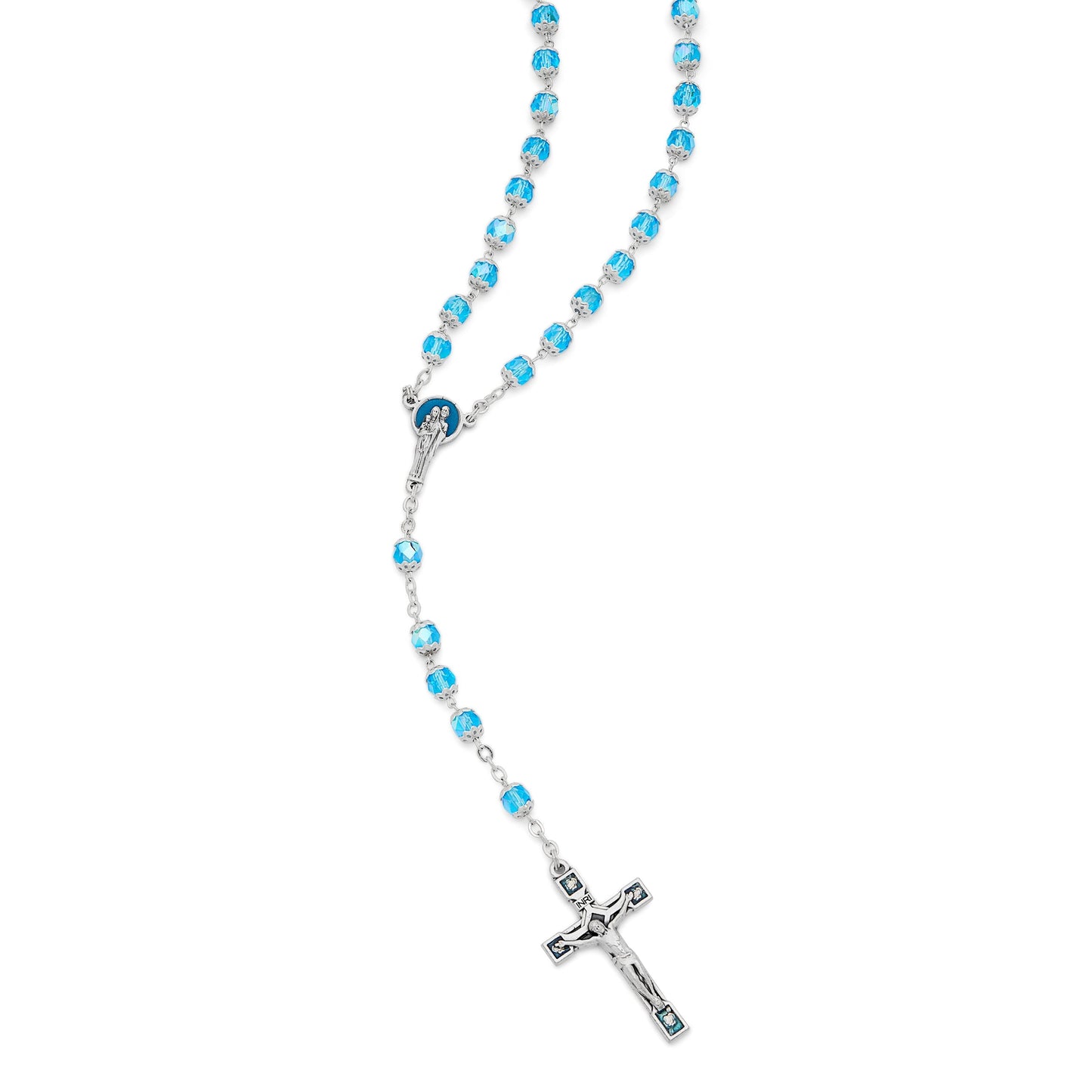 MONDO CATTOLICO Prayer Beads Holy Family Rosary in Faceted Crystal Beads
