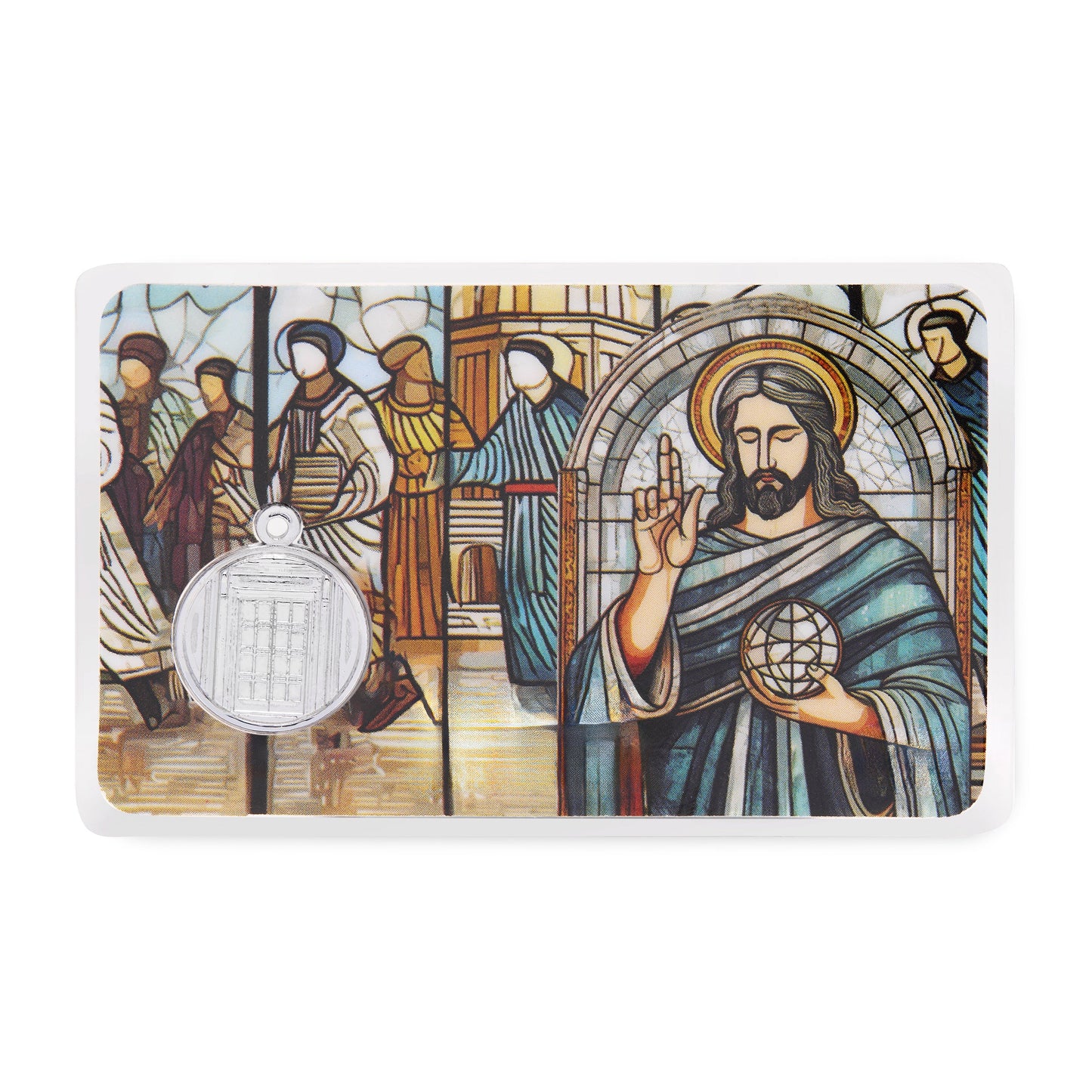 MONDO CATTOLICO ROMA Holy Card Horizontal Laminated Jubilee 2025 Holy Card with St. Peter's Basilica and Jesus