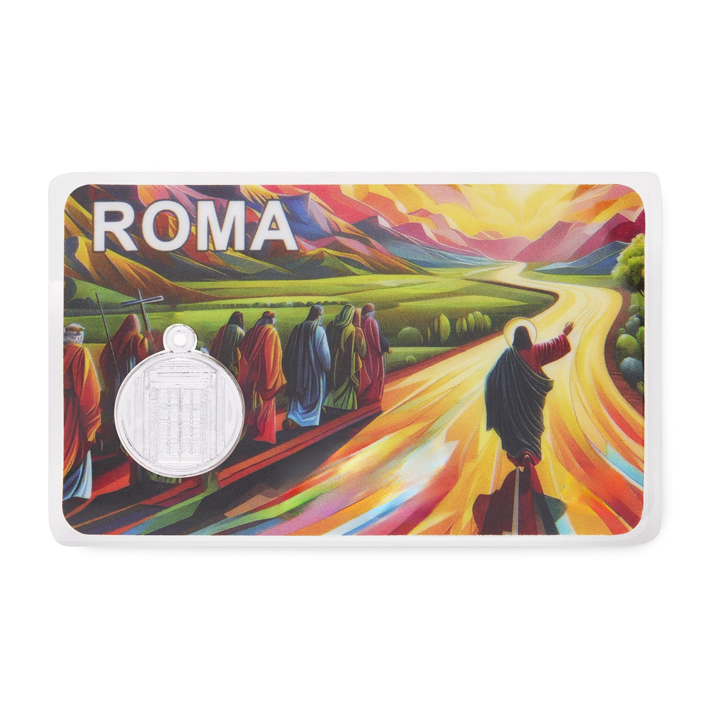 MONDO CATTOLICO ROMA Holy Card Horizontal Laminated Jubilee 2025 Holy Card with St. Peter's Basilica and Pilgrims