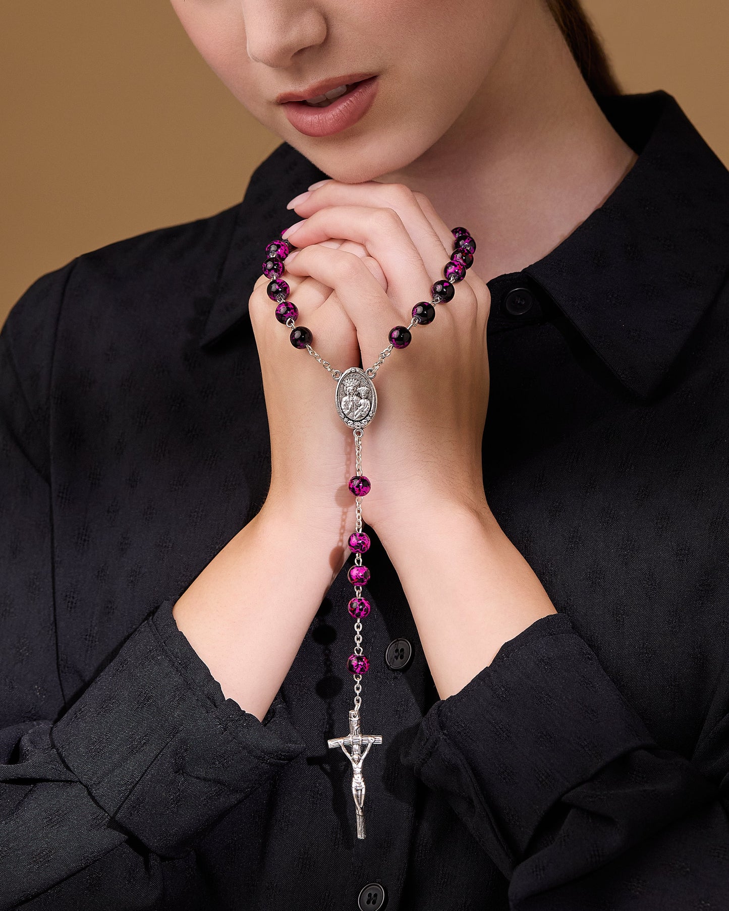 MONDO CATTOLICO ROMA Prayer Beads John Paul II Variegated Glass Rosary Beads