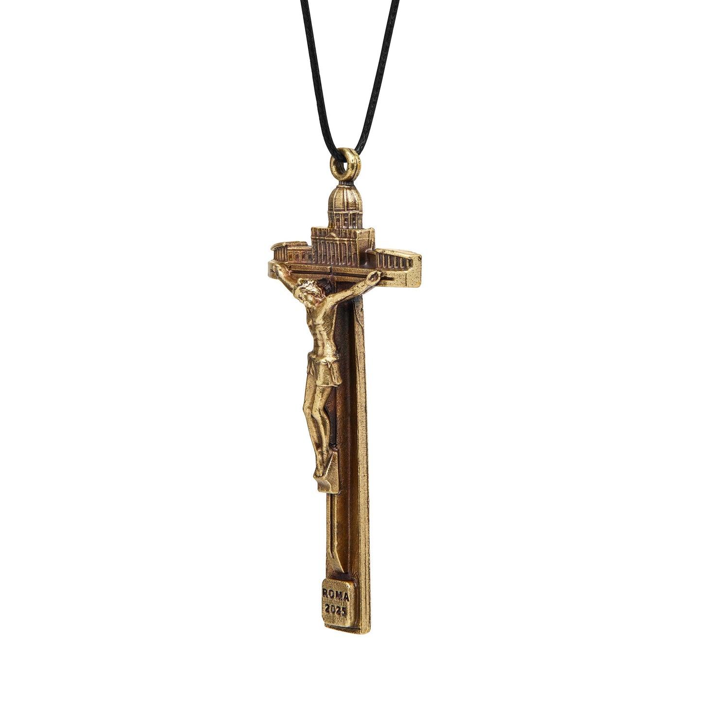 Mondo Cattolico Pendant 5.5 x 8 cm (2.17 x 3.15 in) / 4 x 8 cm (1.57 x 3.15 in) Jubilee 2025 Gold-Tone Metal Cross Pendant with St. Peter’s Basilica
