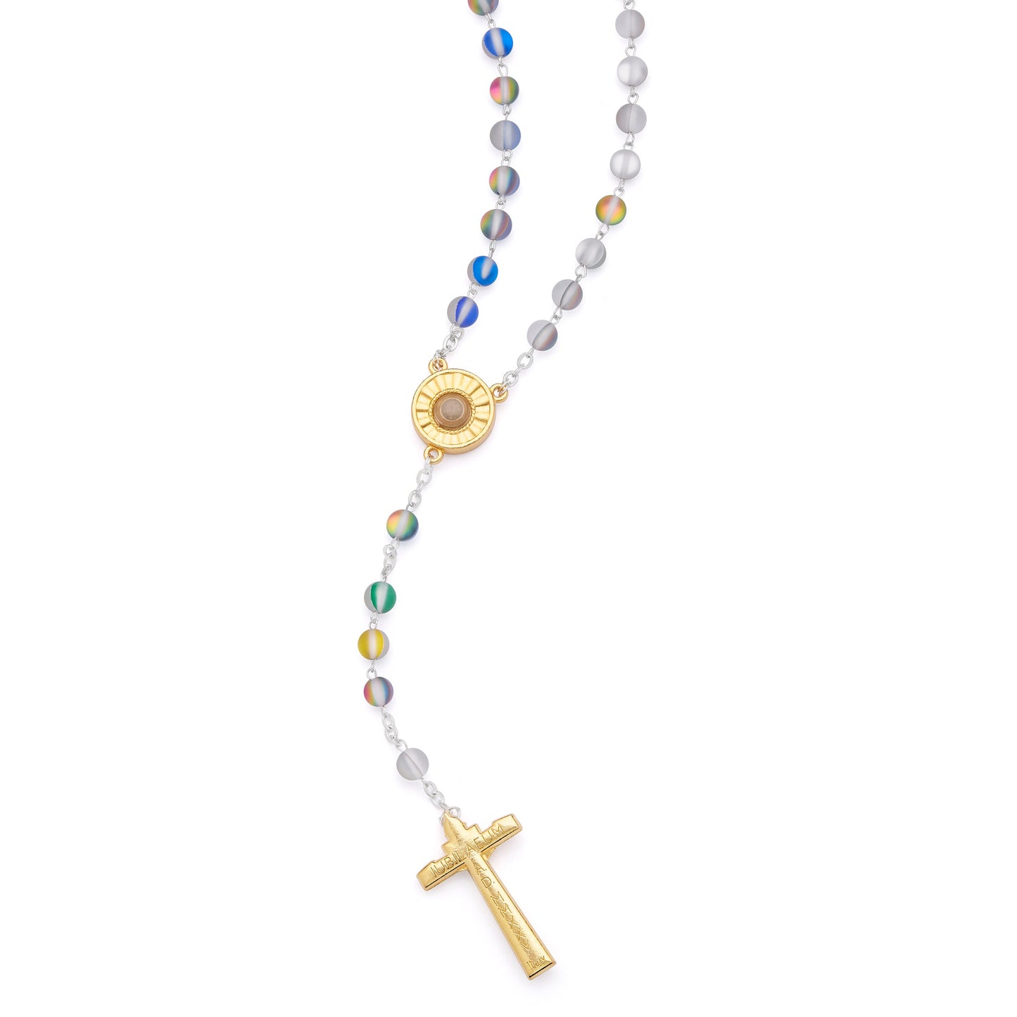 MONDO CATTOLICO ROMA Rosary 7 x 7 cm (2.76 x 2.76 in) / 46 cm (18.11 in) / 6 mm (0.24 in) Jubilee 2025 Matte Multicolored Rosary with Blue Rosary Box