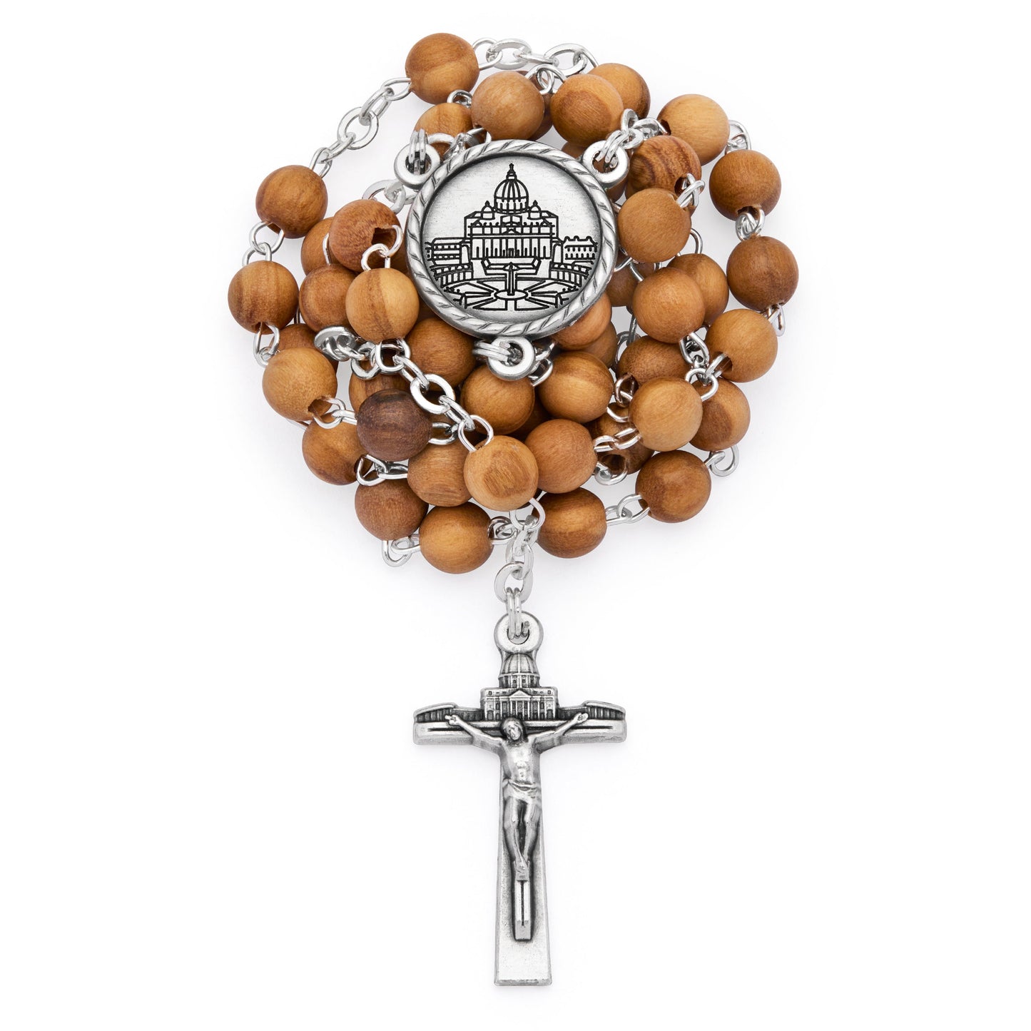 MONDO CATTOLICO ROMA Rosary Box 6 cm (2.36 in) / 48 cm (18.90 in) / 6 mm (0.24 in) Jubilee 2025 Round Olive Wood Rosary Case With Wooden Rosary