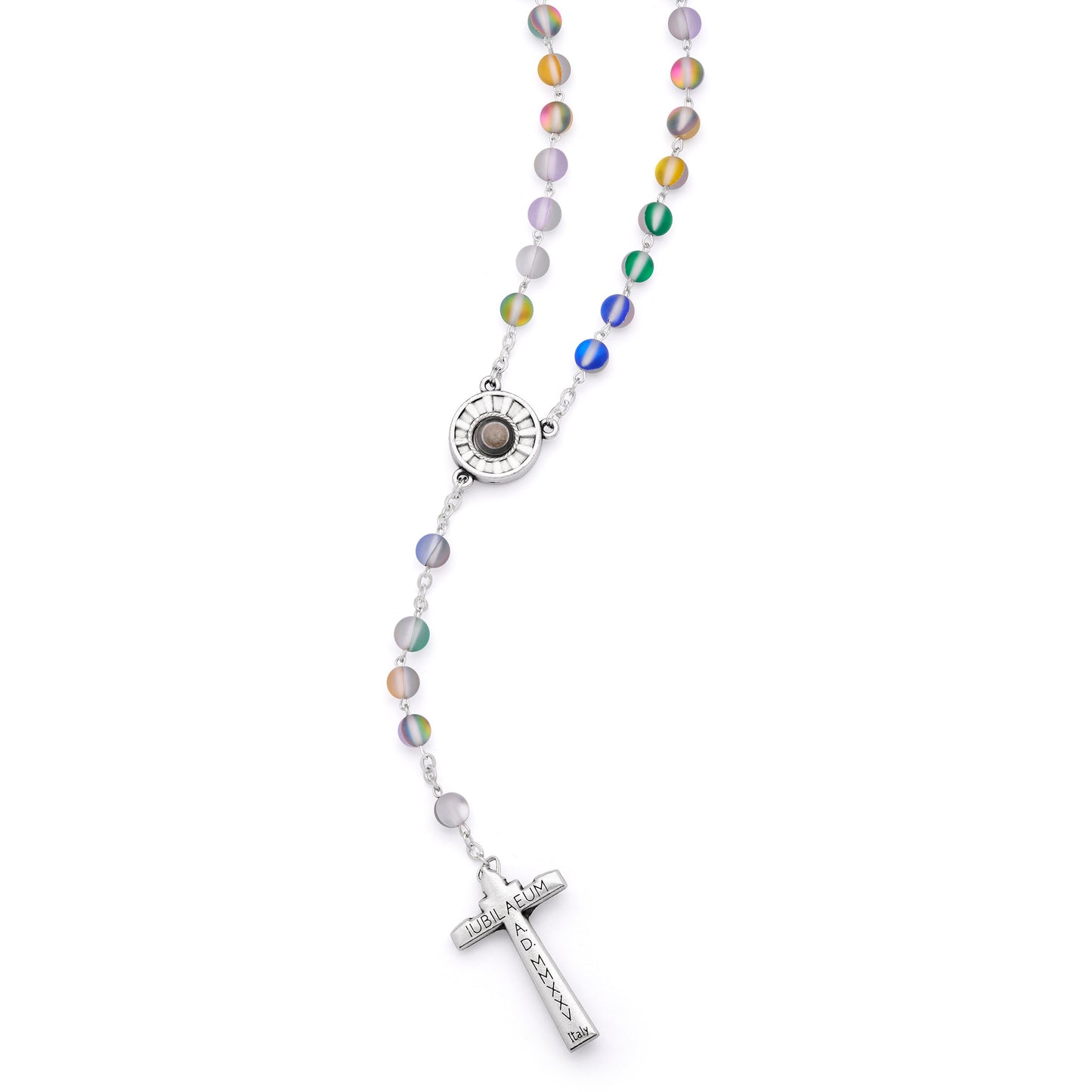 Mondo Cattolico Rosary 7 x 7 cm (2.76 x 2.76 in) / 46 cm (18.11 in) / 6 mm (0.24 in) Jubilee 2025 Yellow Rosary Box with Matte Multicolored Rosary