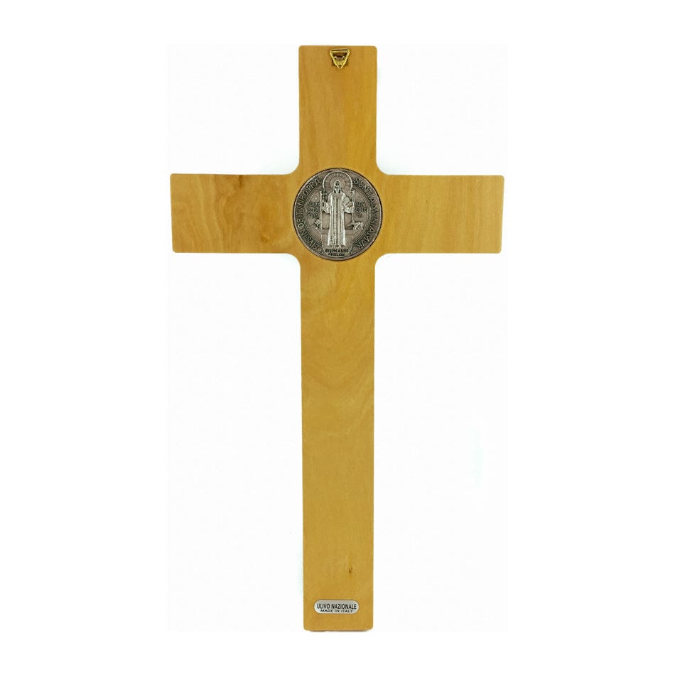 MONDO CATTOLICO 33 cm (12.99 in) Light Olive Wood St. Benedict Crucifix With Outlines